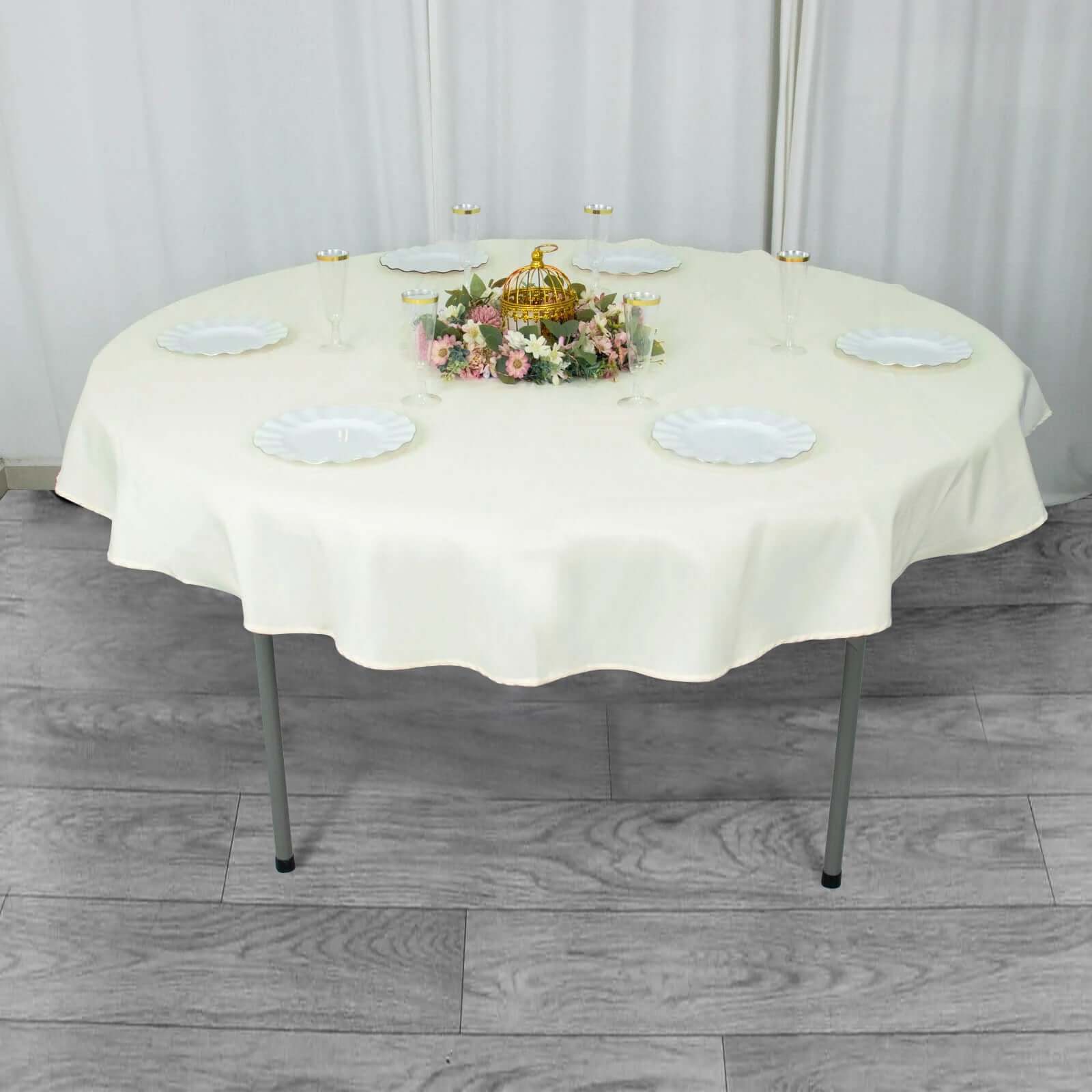Ivory 70-Inch Premium Polyester Round Tablecloth - 220GSM, Stain & Wrinkle Resistant