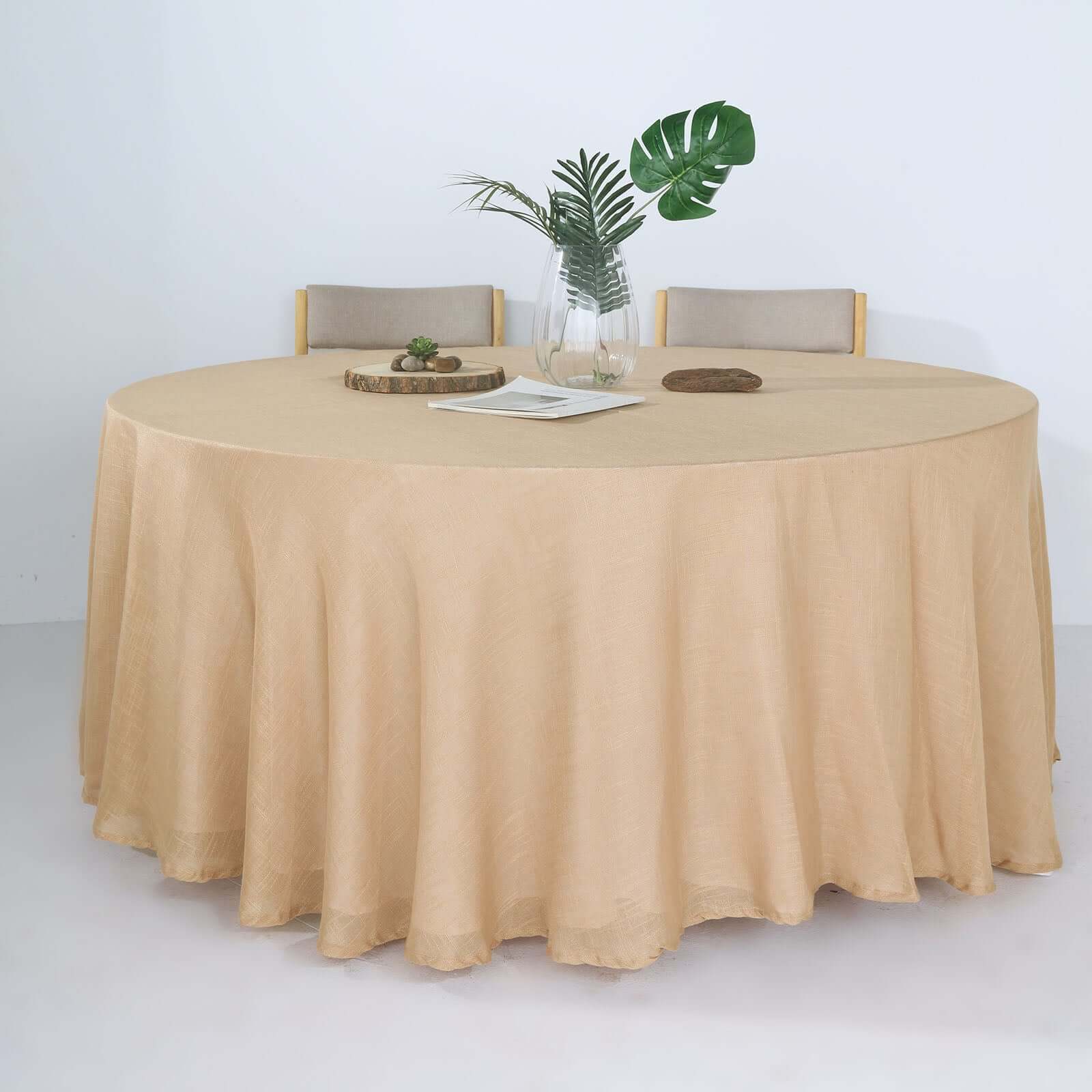 Premium Faux Linen 120" Round Wrinkle-Resistant Tablecloth - Natural