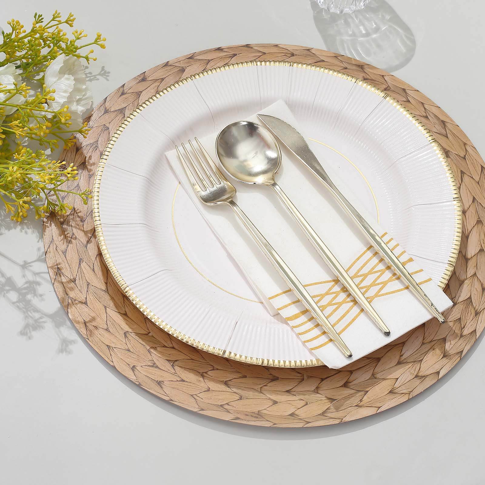 Amazing 6-Pack Disposable Round Cardboard Table Placemats with Woven Rattan Print, 13" Diameter for Rustic Events