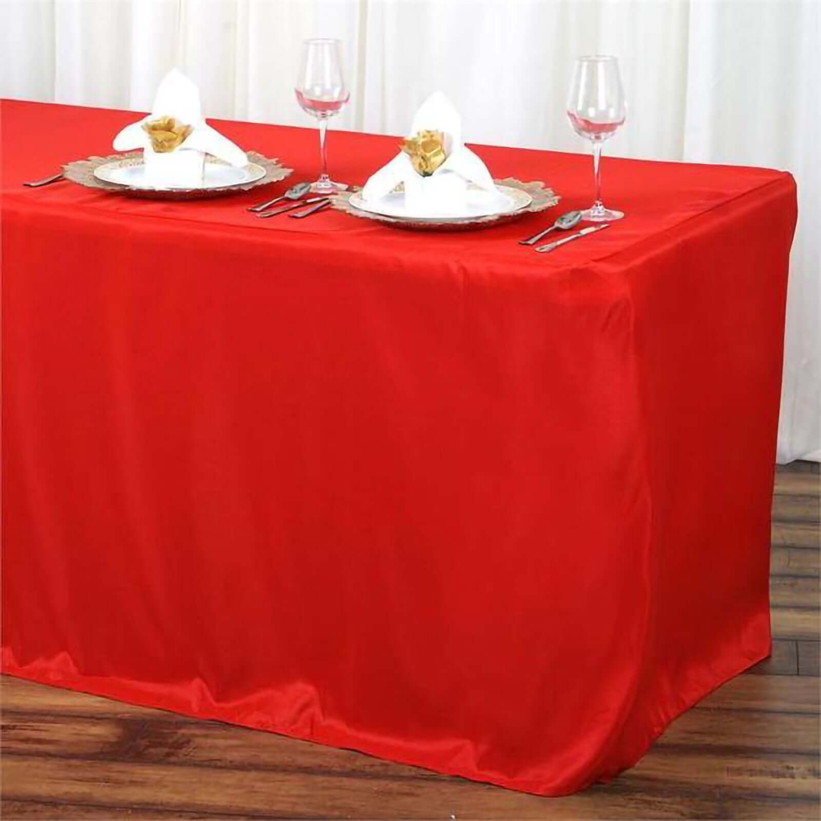 Red Durable & Easy - Care Fitted Polyester Tablecloth for 6FT Rectangular Tables