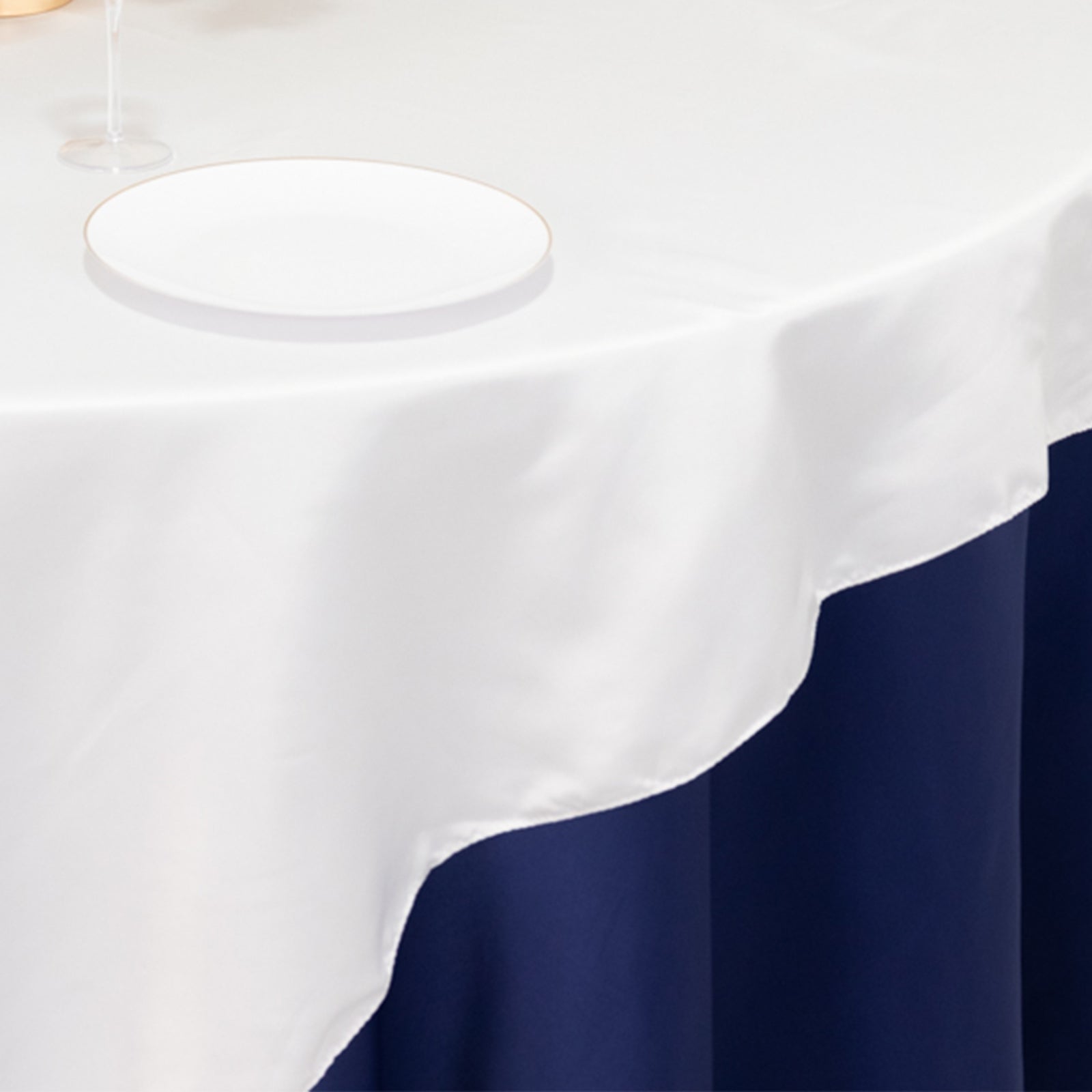 Luxury White Lamour Satin 72x72 Square Table Overlay for Special Events
