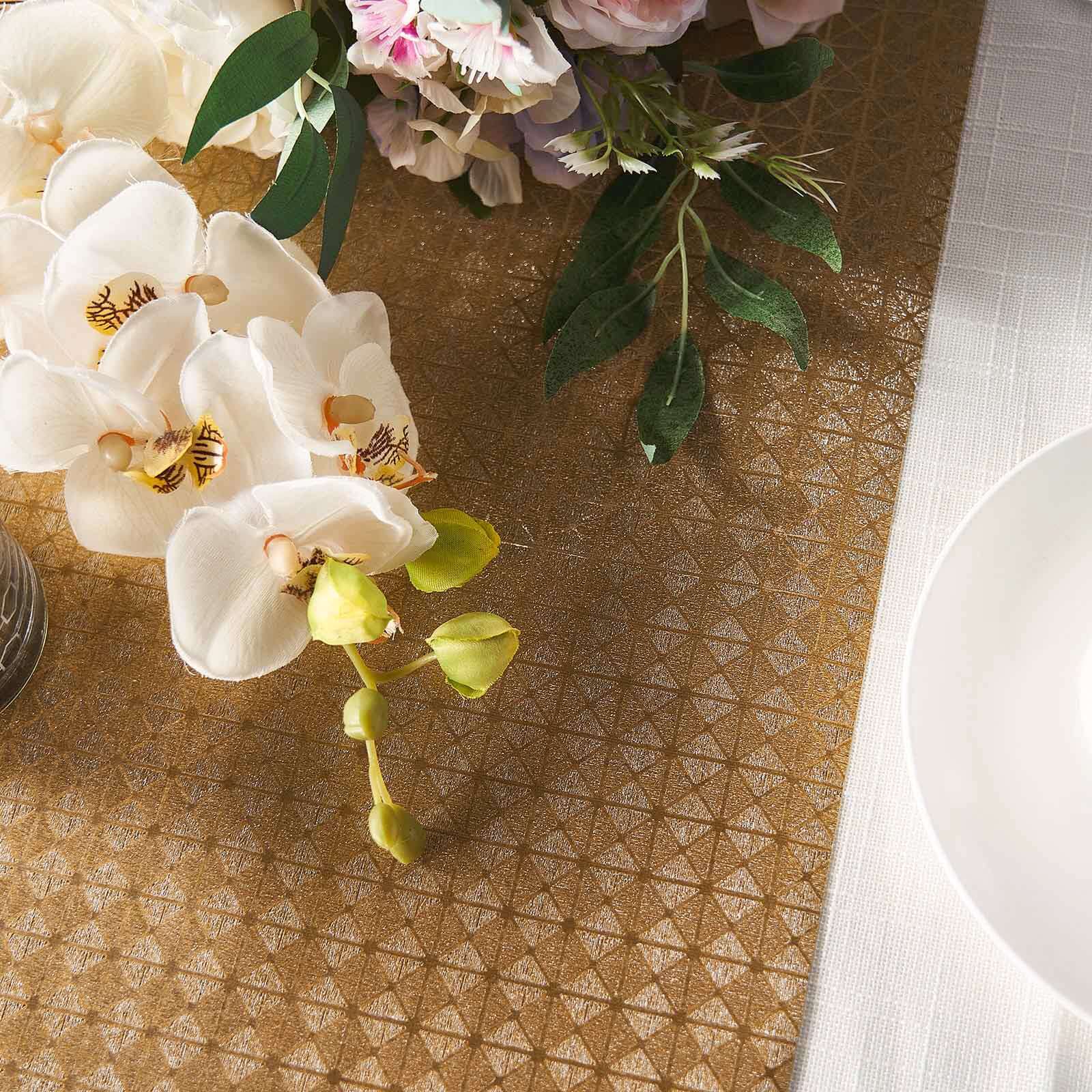 9ft Disposable Gold Geometric Print Table Runner - Perfect for Events