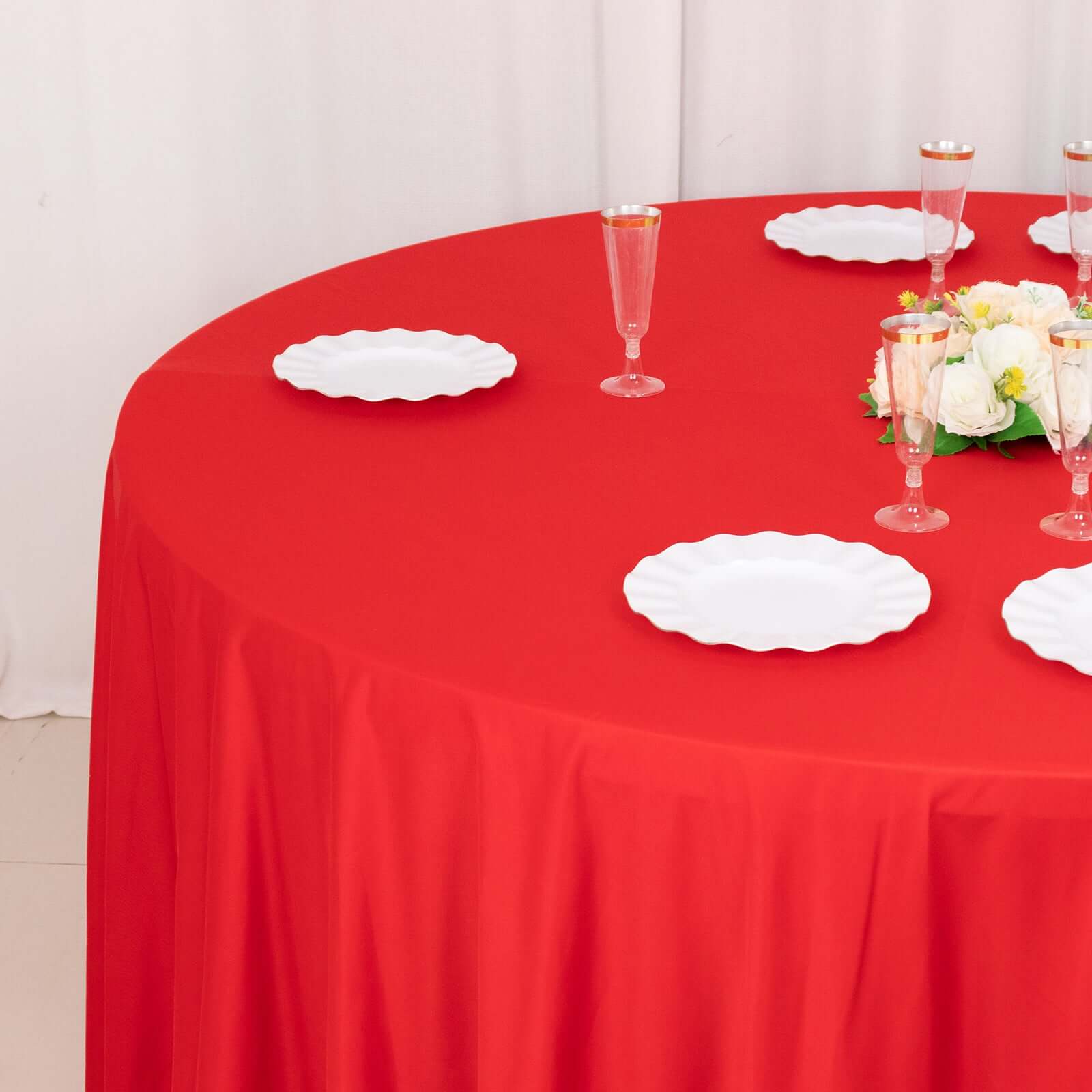 Red Premium Scuba 120-Inch Round Tablecloth - Wrinkle & Stain Resistant