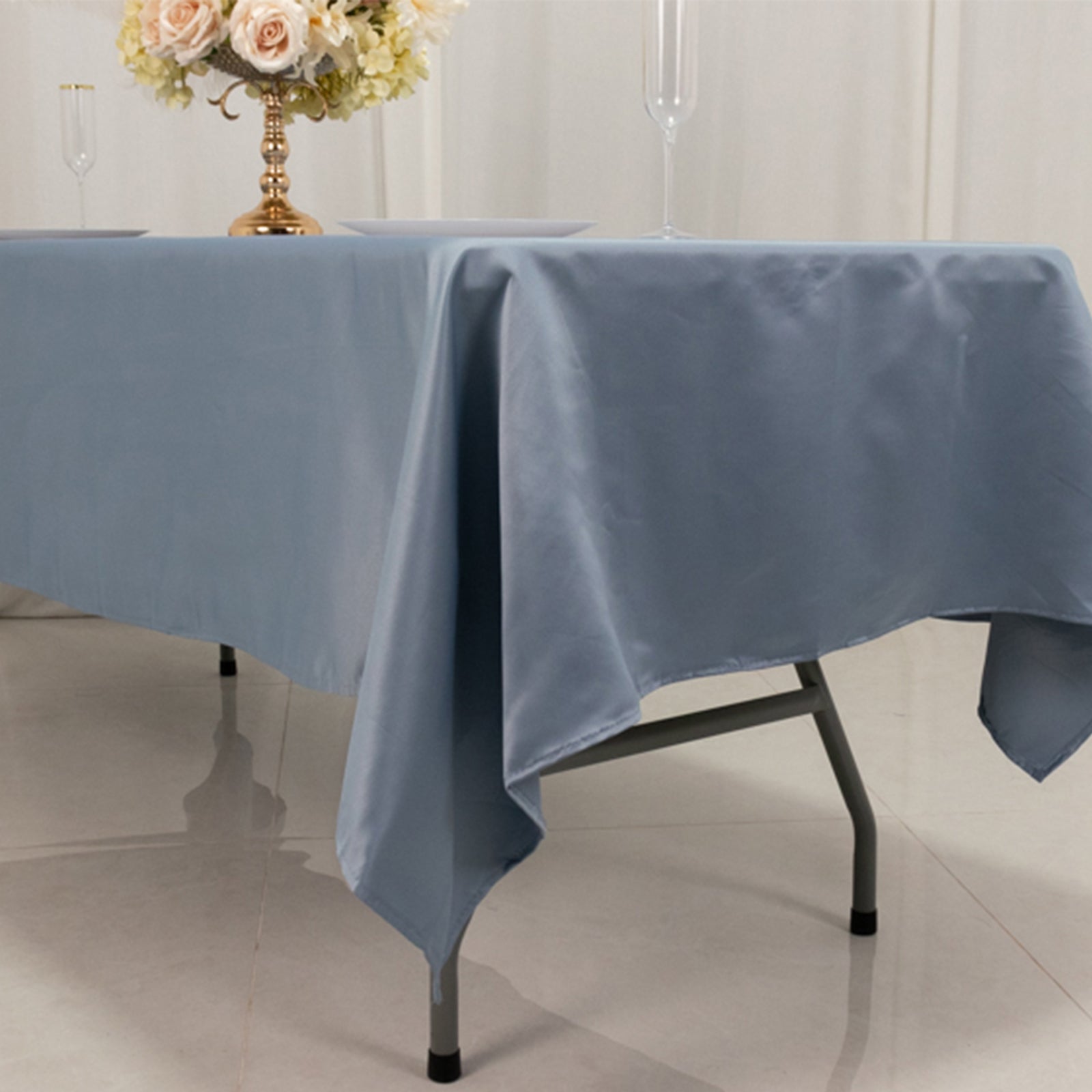 Hot Deal! Durable & Silky Lamour Satin Rectangle Tablecloth in Dusty Blue (60x102)