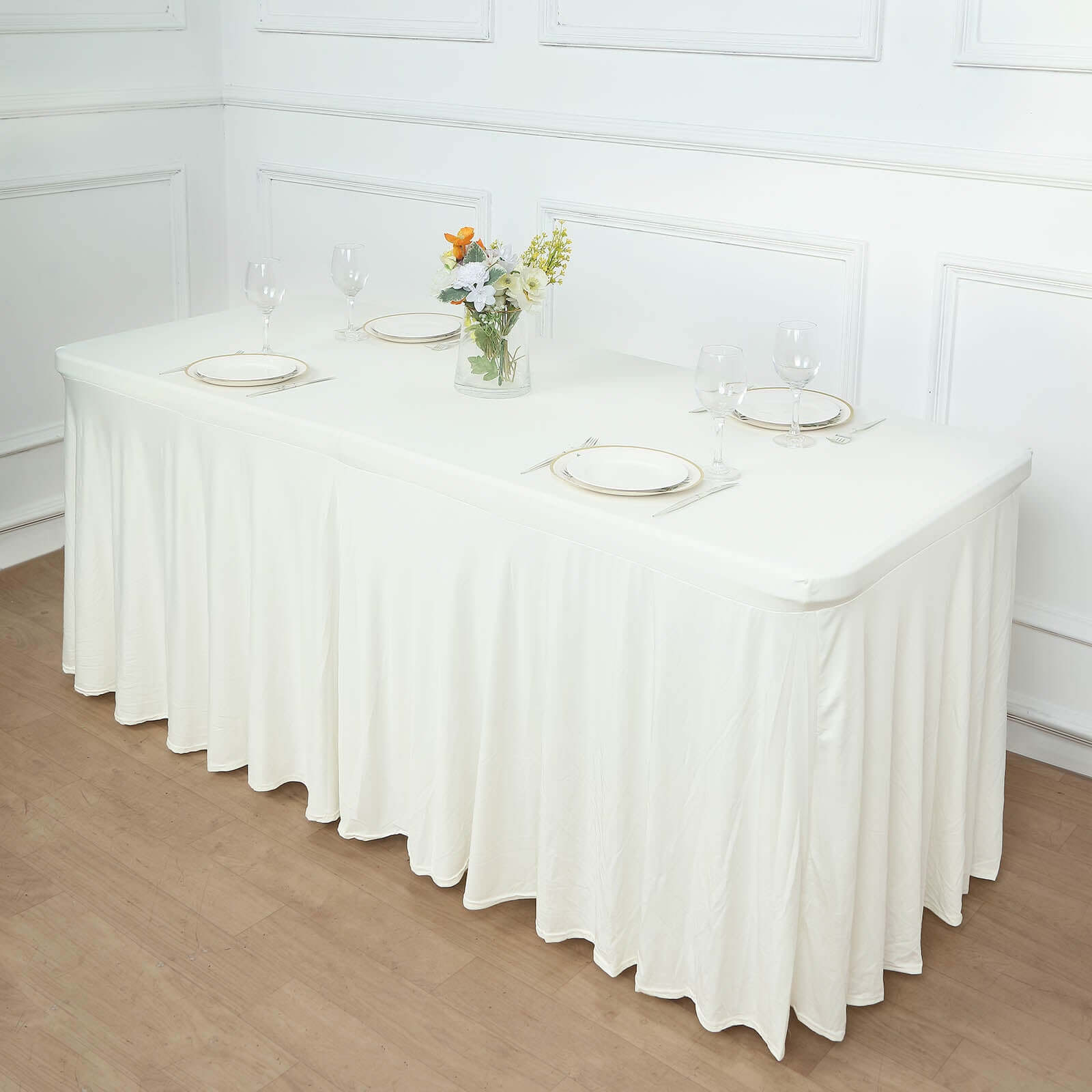 Ivory Spandex Table Cover with Wavy Skirt-Like Effect for 6ft Tables - Exclusive Offer