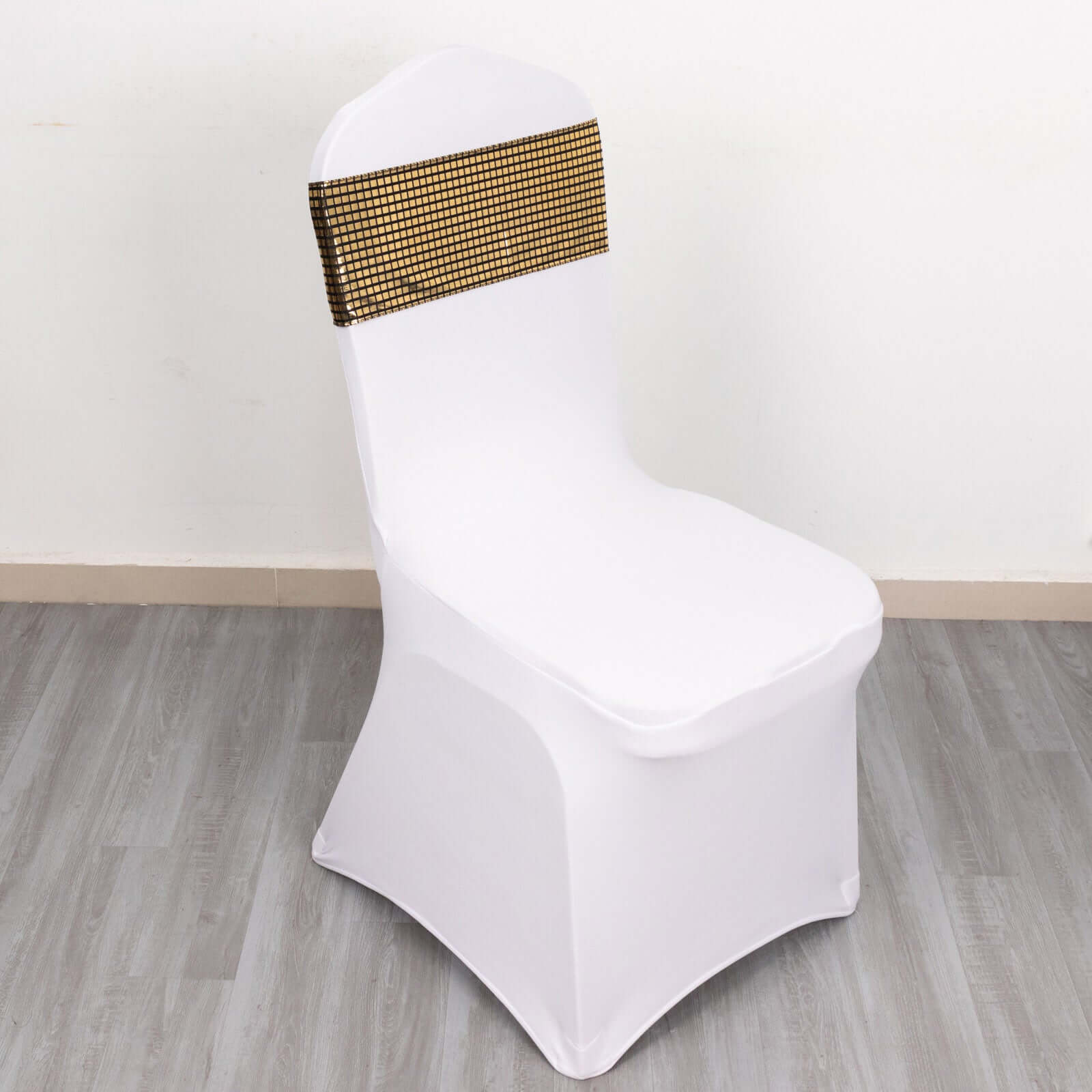 Hot Deal! 5-Pack Black/Gold Shiny Foil Polyester Chair Sashes for Disco Events