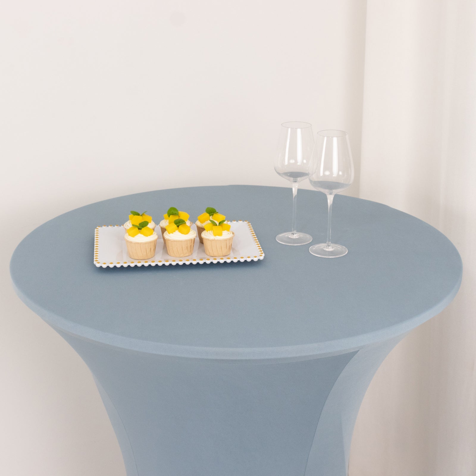 Dusty Blue Spandex Stretch Fitted Cocktail Table Cover - 33 - 36 Inches, Easy to Maintain