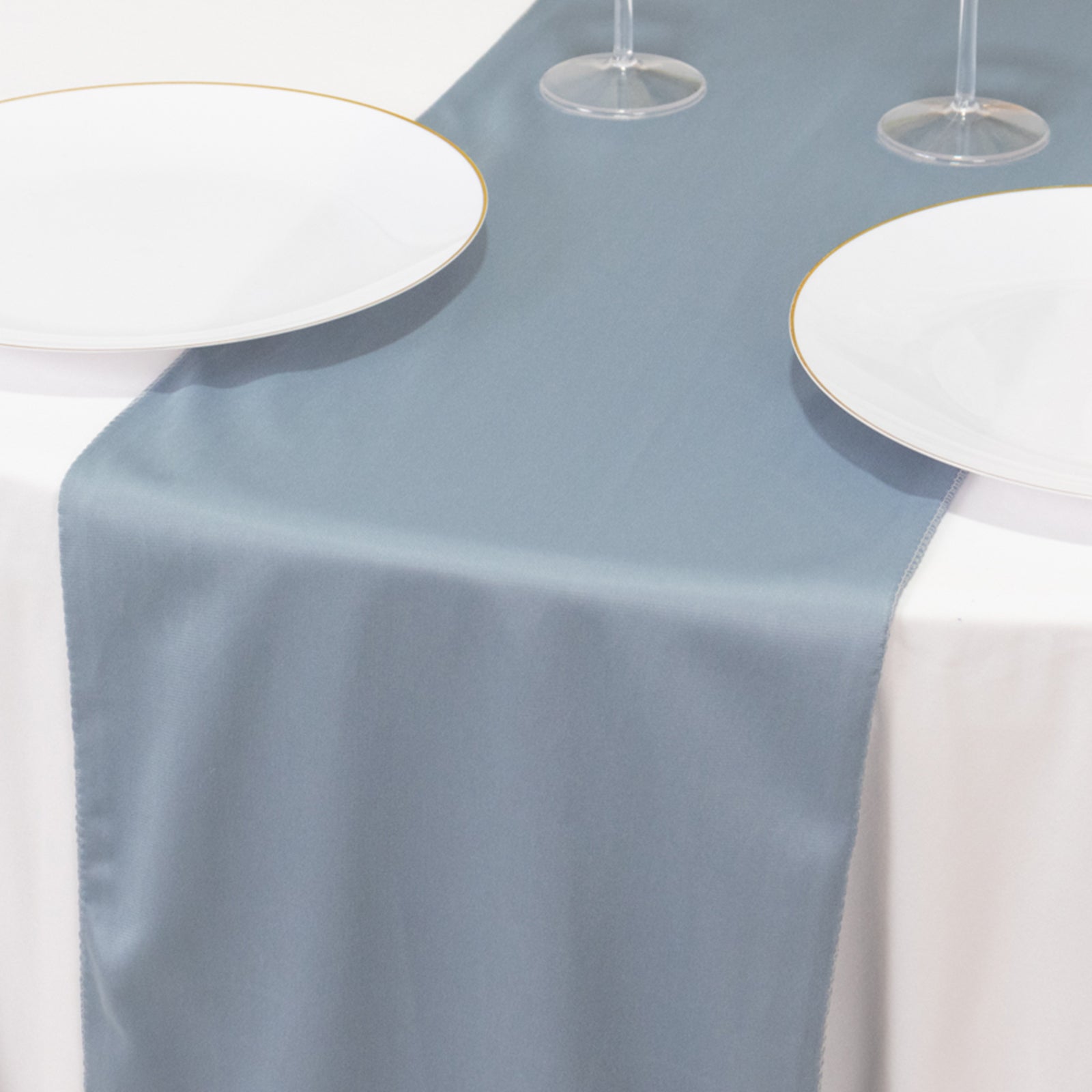 Wrinkle-Free Dusty Blue 12x108 Premium Scuba Polyester Table Runner