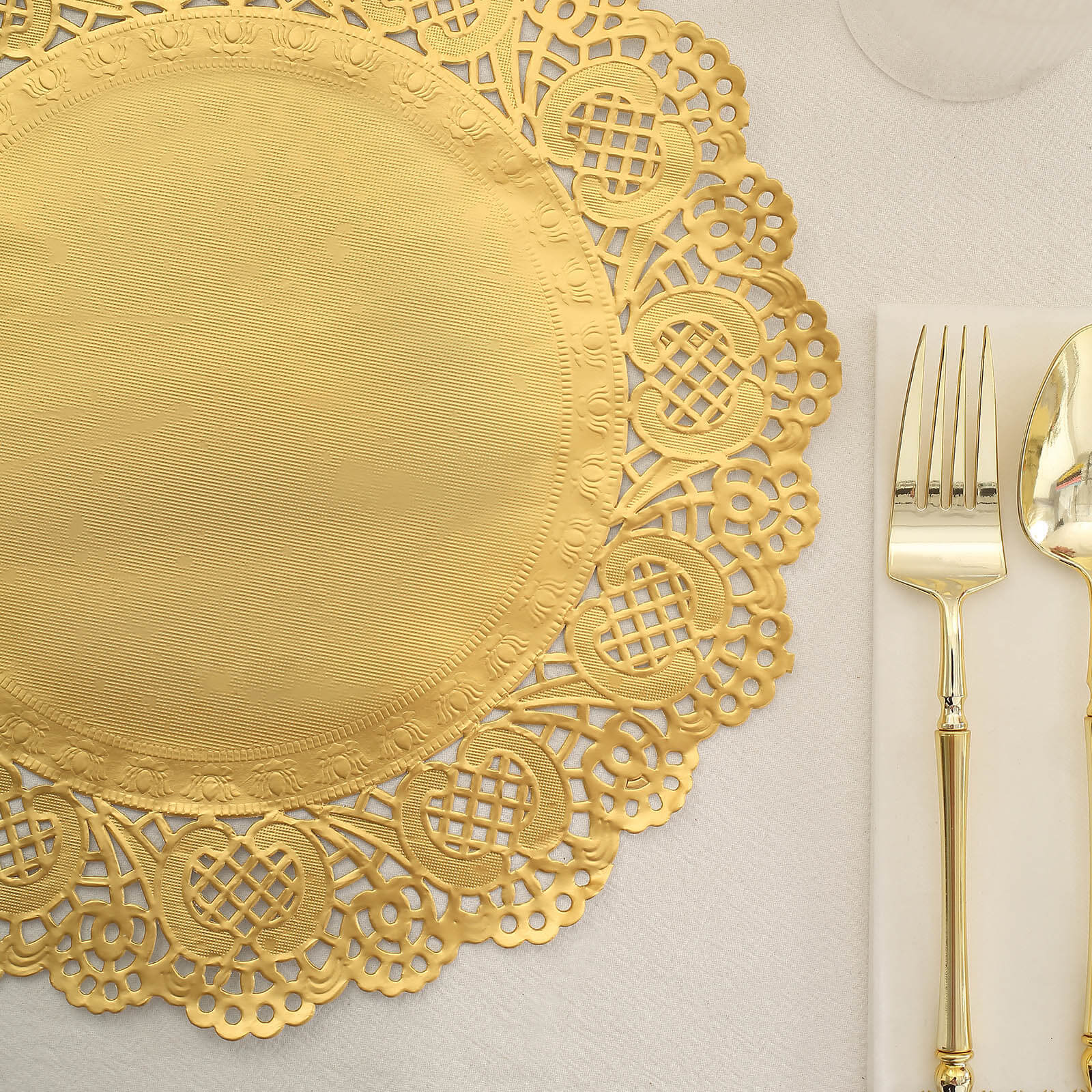 50 Pieces of 12-Inch Gold Food-Grade Lace Paper Round Placemats for Dessert & Table Decor