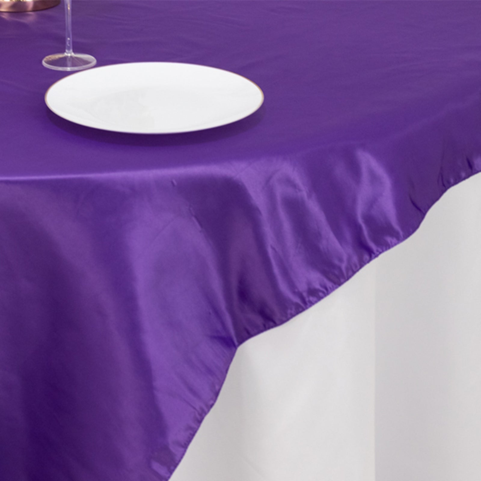 Purple Lamour Satin 72x72 Square Table Overlay with Smooth Finish