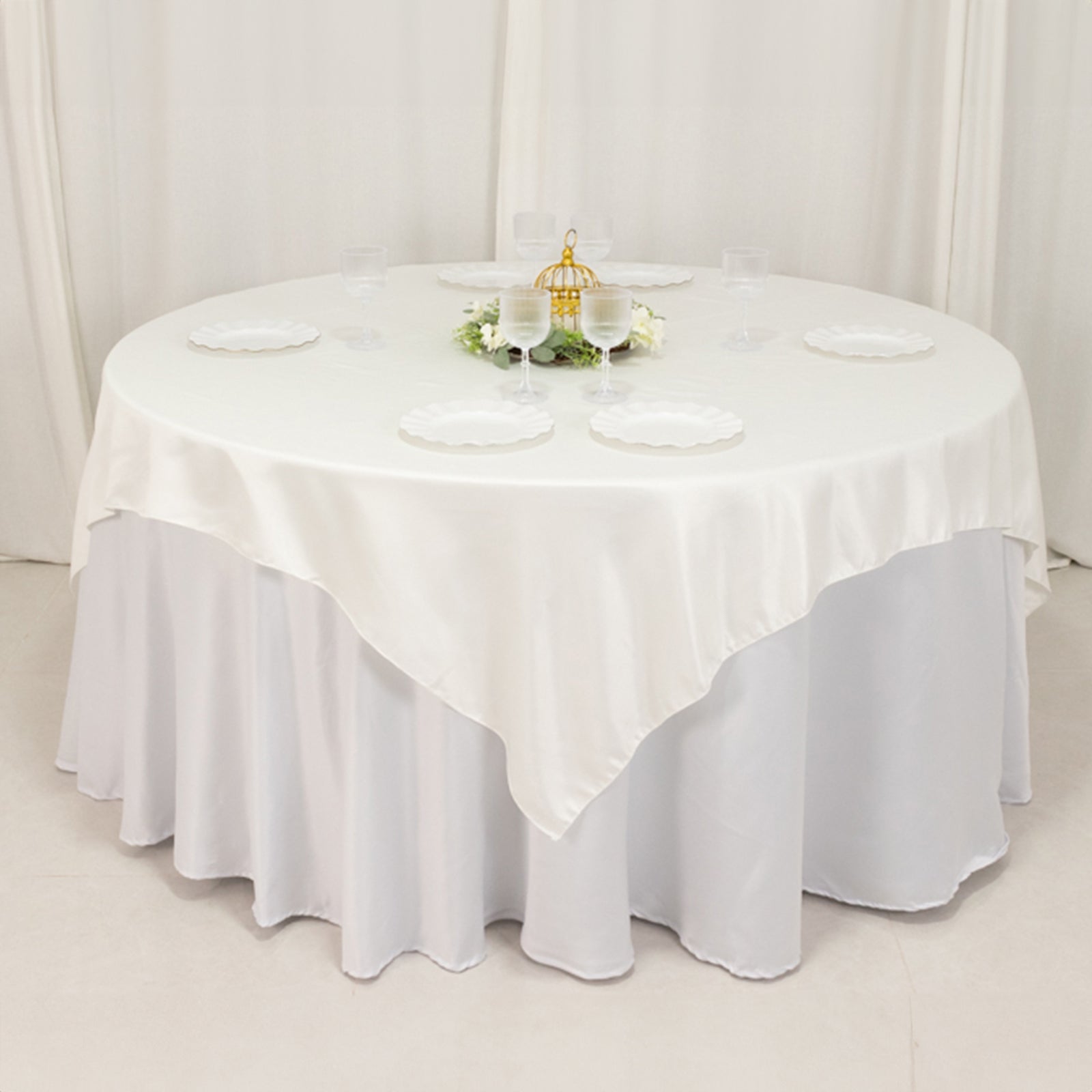 Hot Deal! Ivory Lamour Satin 72x72 Square Table Overlay with Smooth Finish