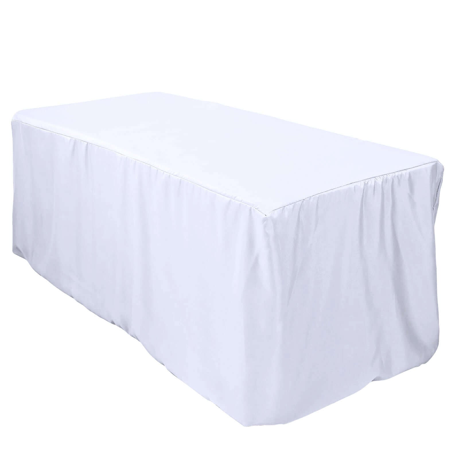 Durable White Fitted Polyester Tablecloth for Weddings & Banquets - 72x30 Rectangle