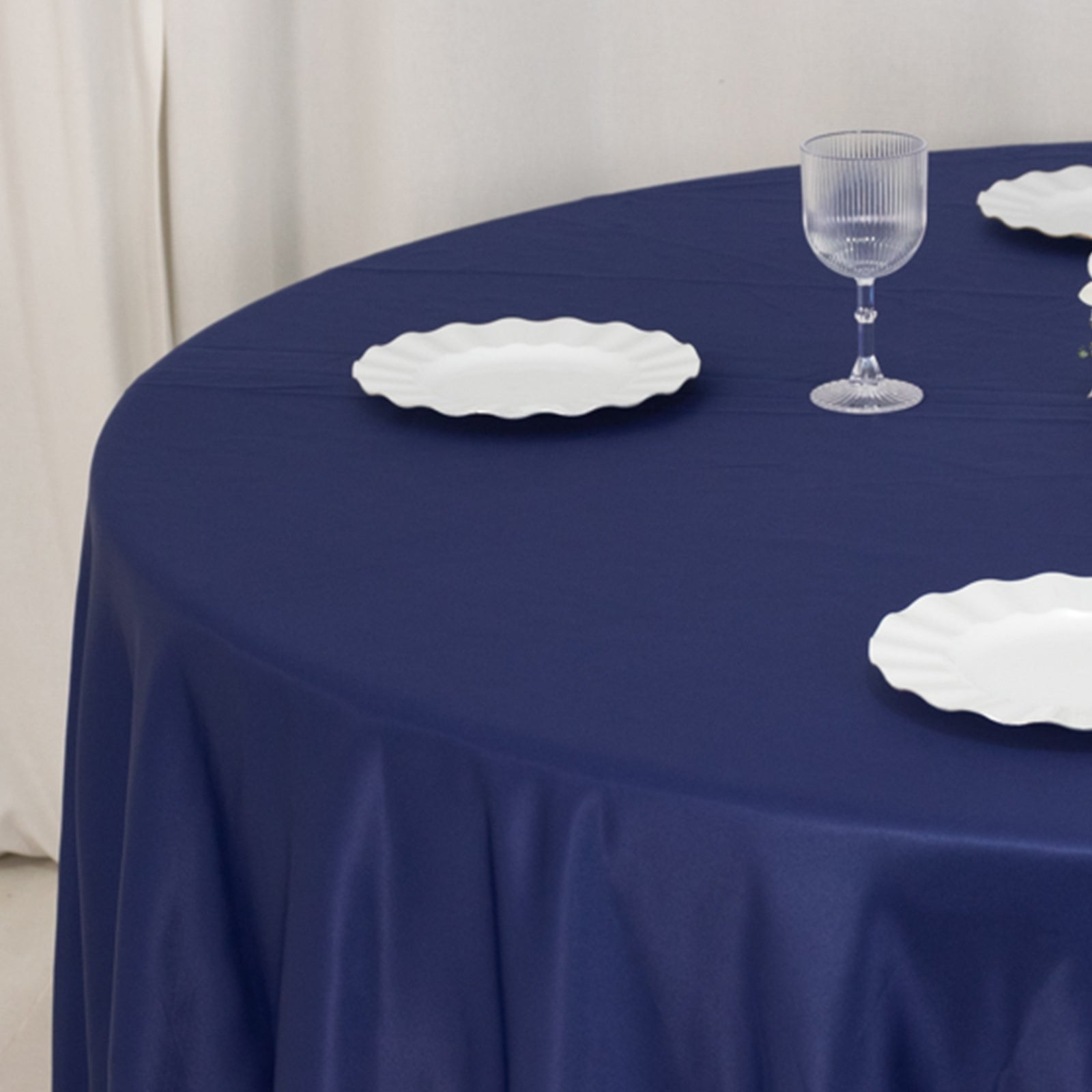 Navy Blue Lamour Satin 108-Inch Round Tablecloth - Durable Silk-Like Table Cover for Special Events
