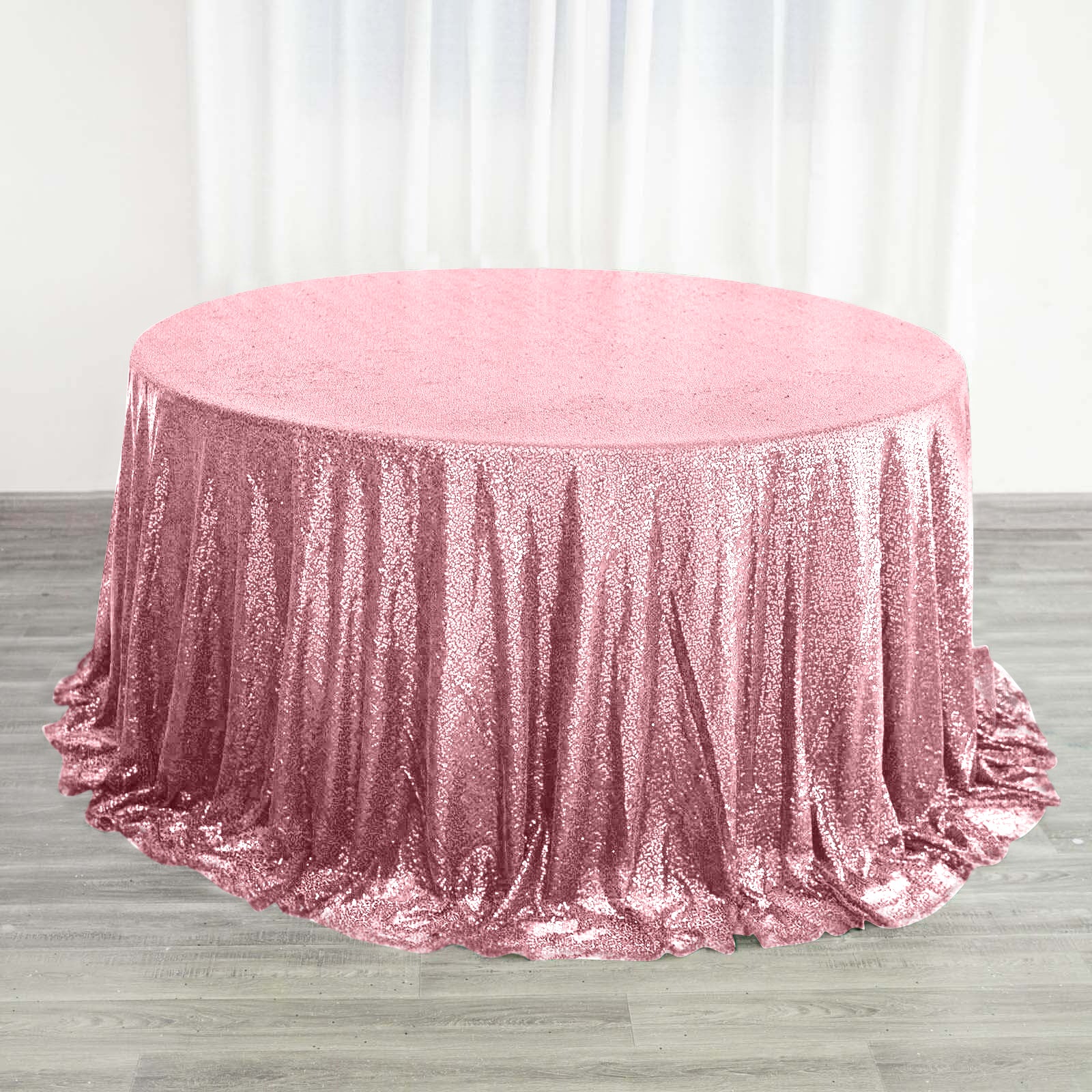 132-Inch Pink Seamless Sparkly Round Sequin Tablecloth for Events