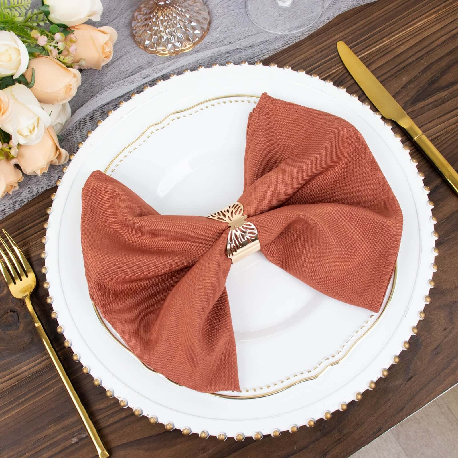 5-Piece Set of Wrinkle-Resistant & Durable 20x20 Terracotta (Rust) Premium Polyester Dinner Napkins