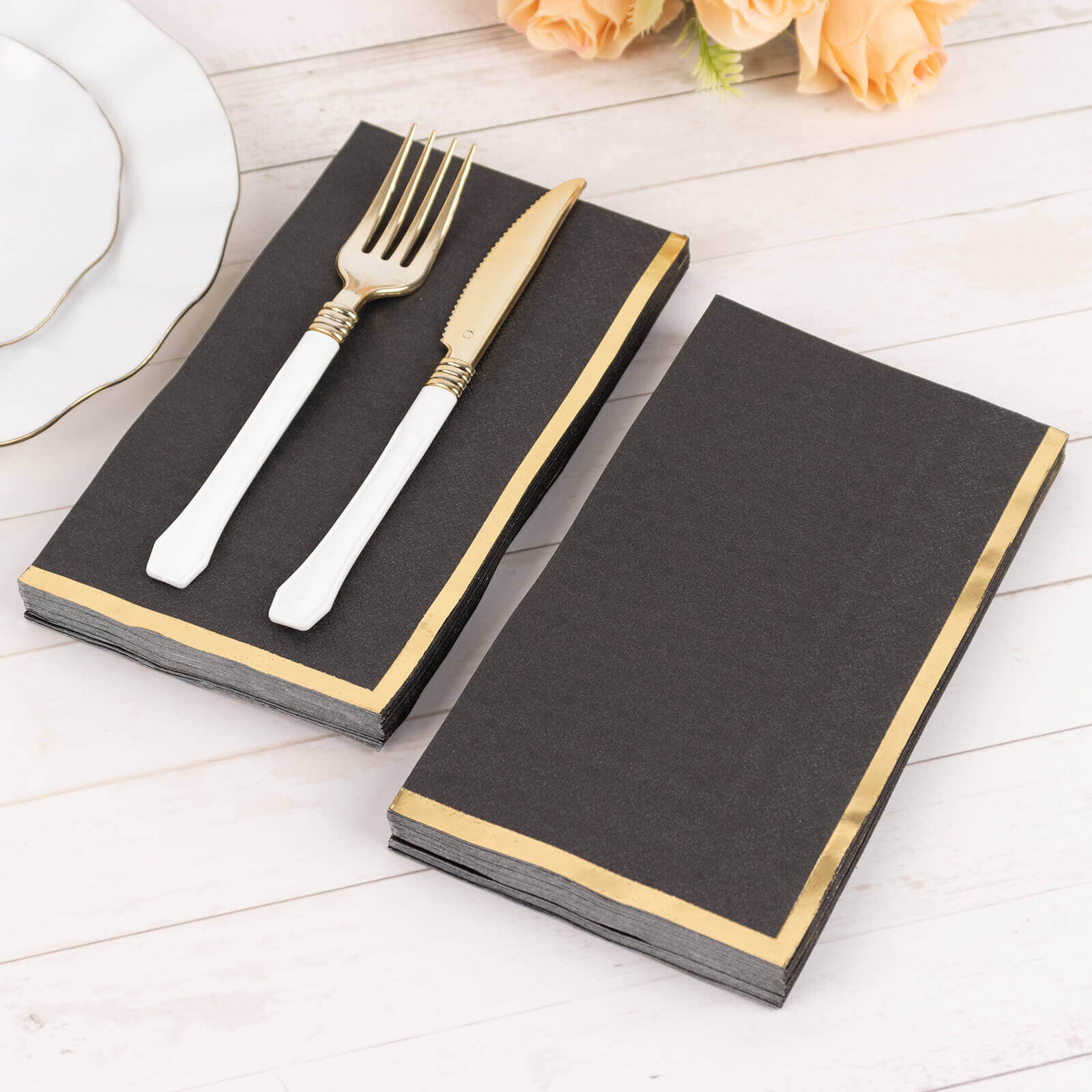 Hot! 50-Pack 2-Ply Black Paper Dinner Napkins with Gold Foil Edge - Ideal for Parties