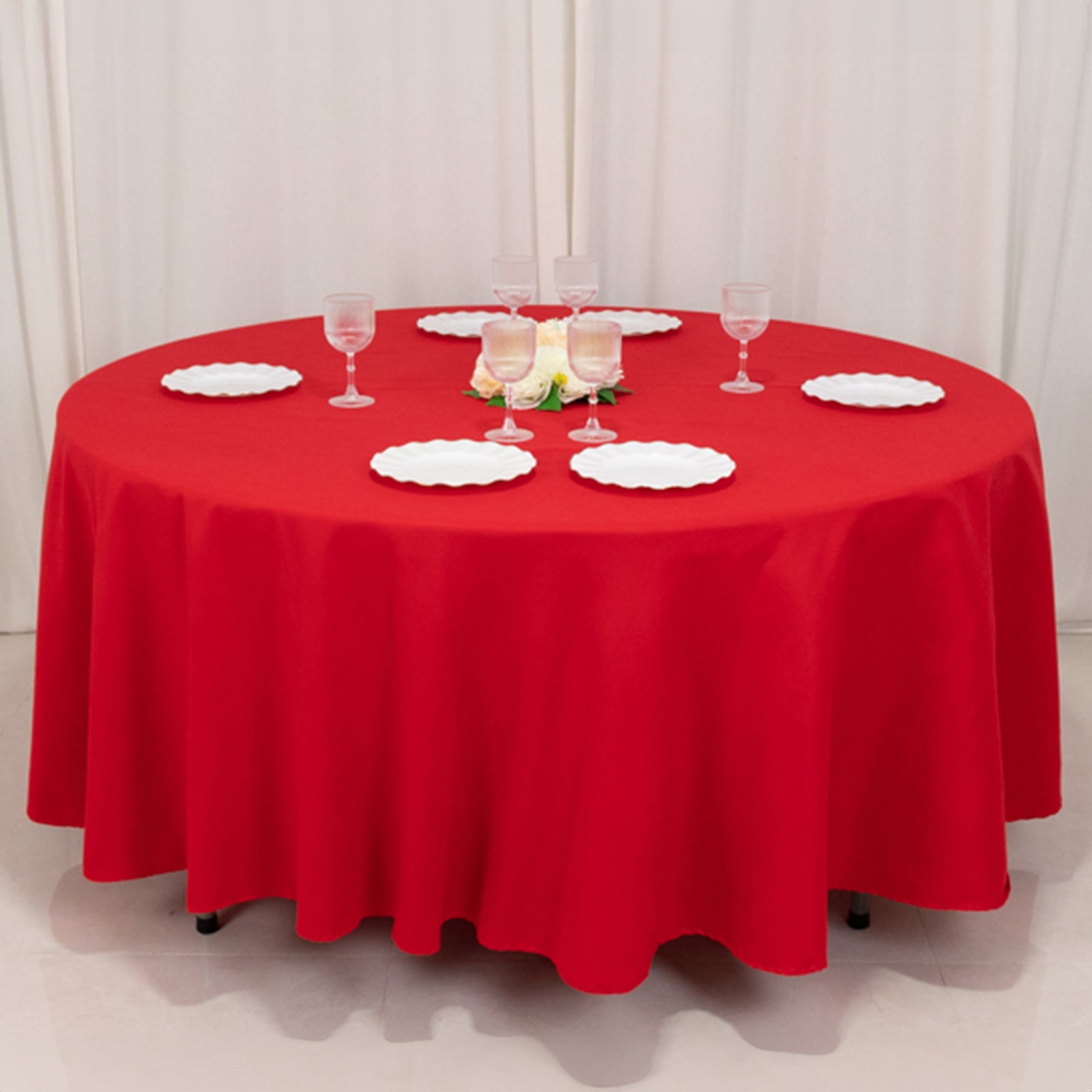 Red 108-Inch Wrinkle-Resistant Cotton Blend Round Tablecloth