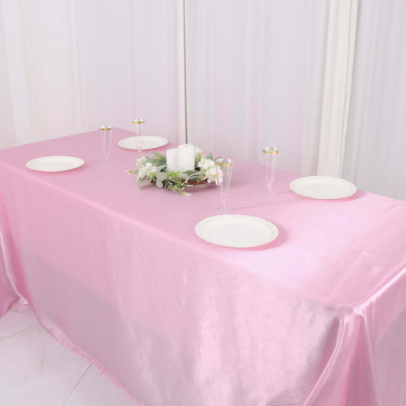 Exclusive Pink Satin 90x132 Seamless Rectangular Tablecloth