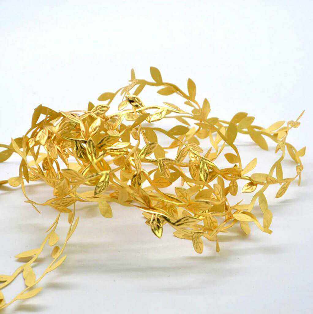 67ft Gold Olive Leaf Artificial Ribbon Trim for DIY Party, Wedding, and Home Decor