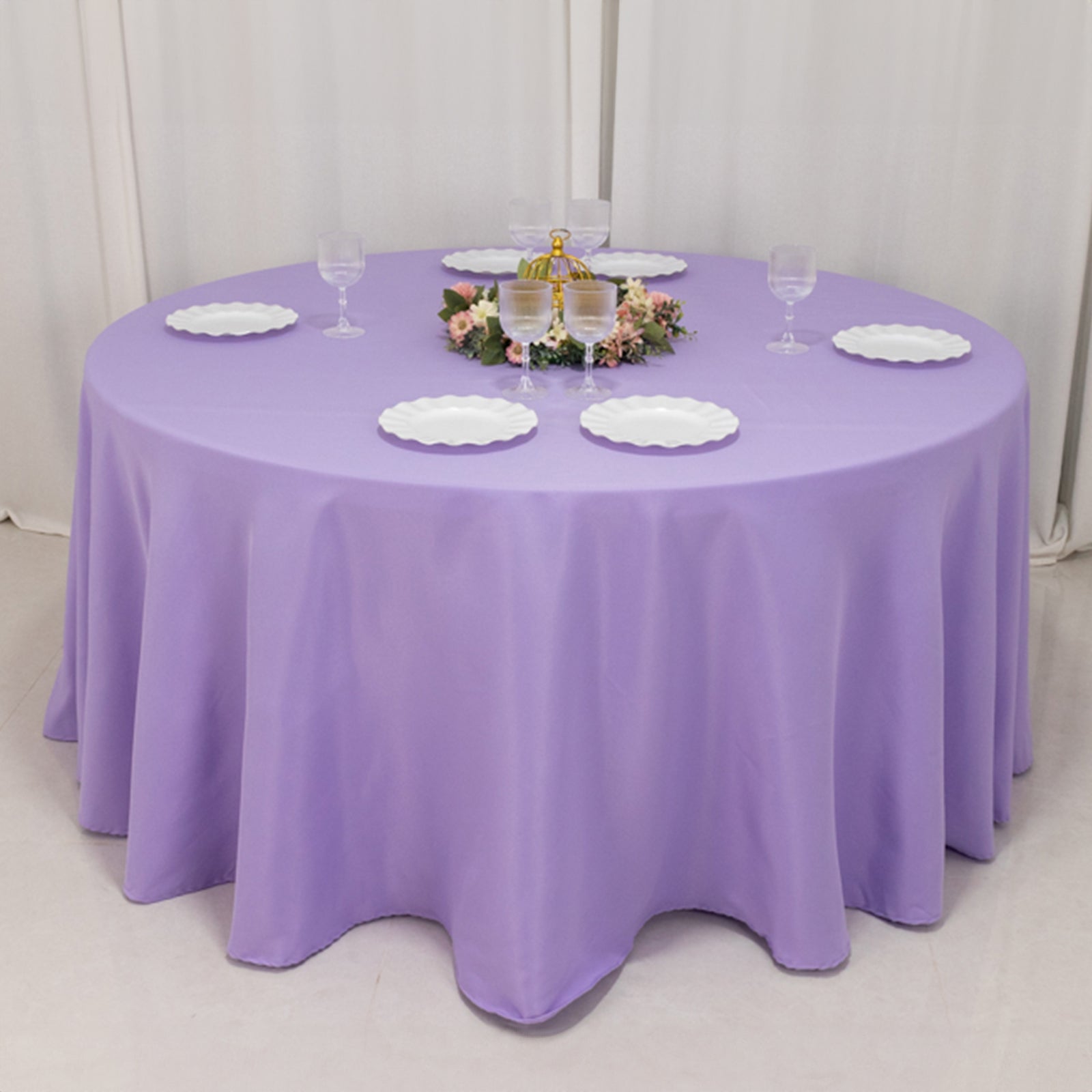 Hot Sale! Seamless 220GSM Wrinkle-Resistant 120' Dia. Premium Polyester Round Tablecloth in Lavender Lilac