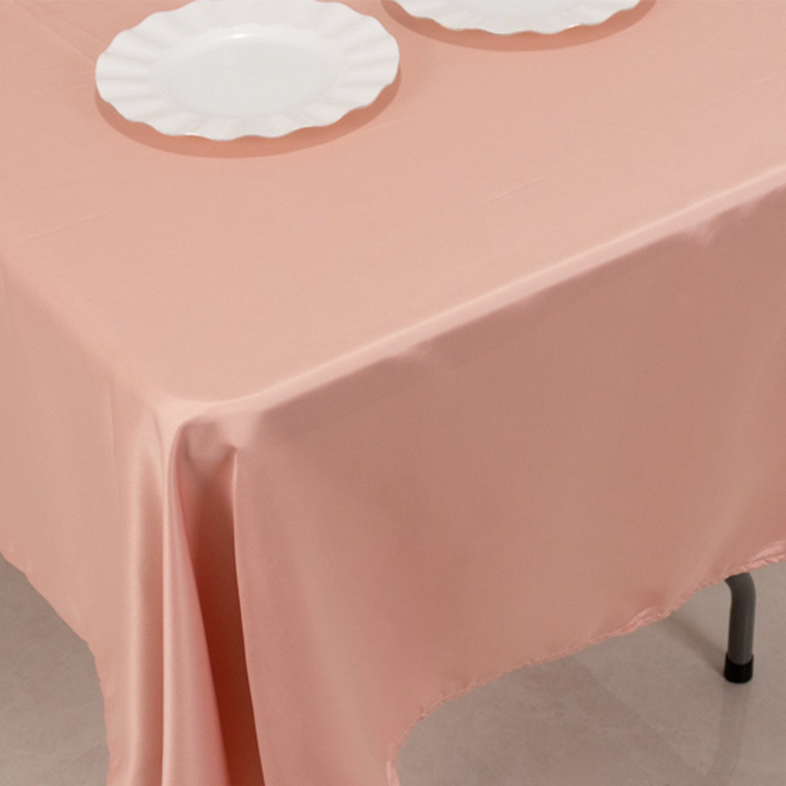 Lamour Satin Rectangle Tablecloth in Dusty Rose - Durable & Soft, Ideal for Events