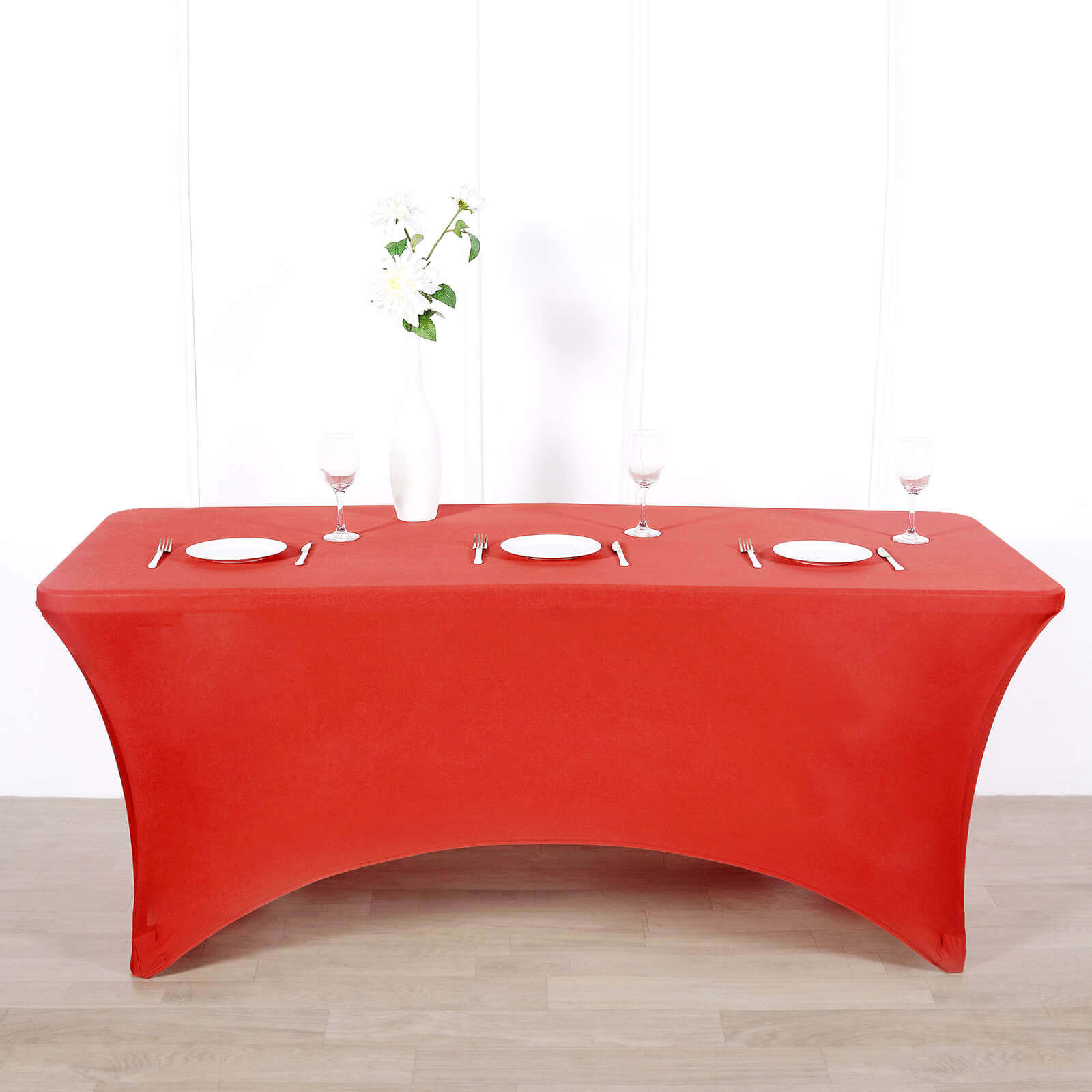 Hot Deal! Durable Red Spandex Stretch Table Cover for 8-Foot Rectangle Tables