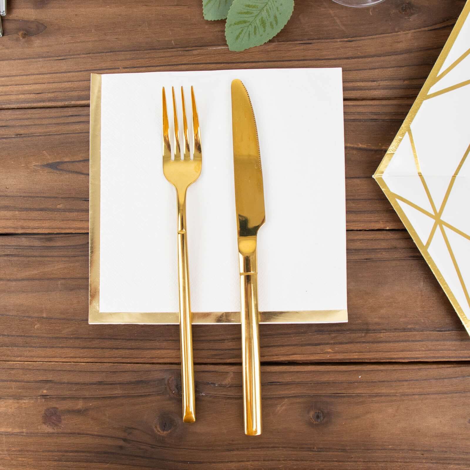 50-Piece Disposable 2-Ply White Cocktail Napkins with Gold Foil Edge, 6.5x6.5