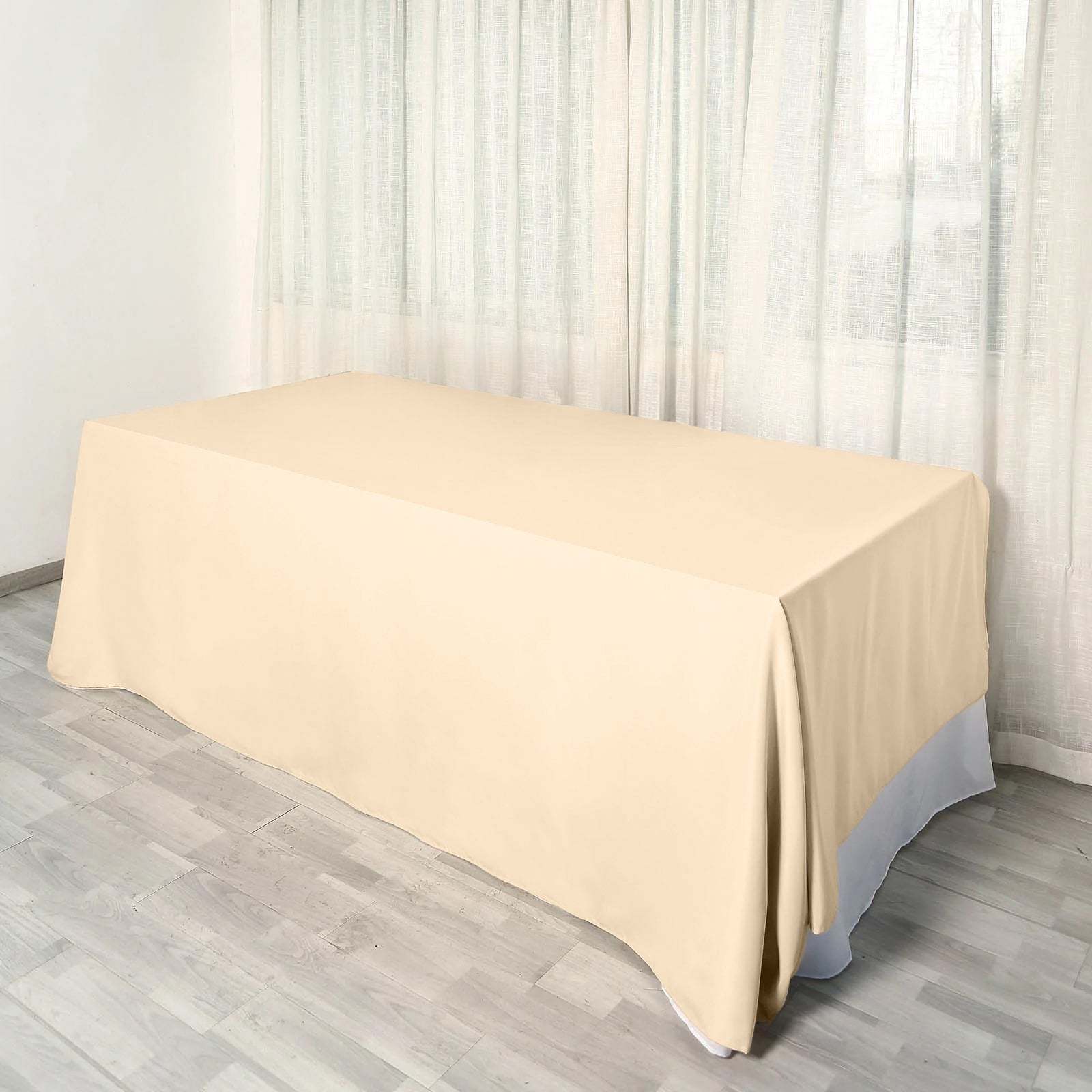 Beige Seamless Wrinkle-Resistant Polyester Rectangle Tablecloth 90x156 - Great Value!