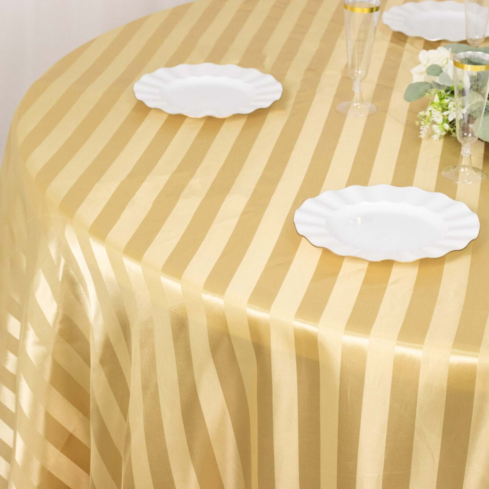 Silky Smooth Champagne Satin 120" Round Tablecloth - Ideal for Events