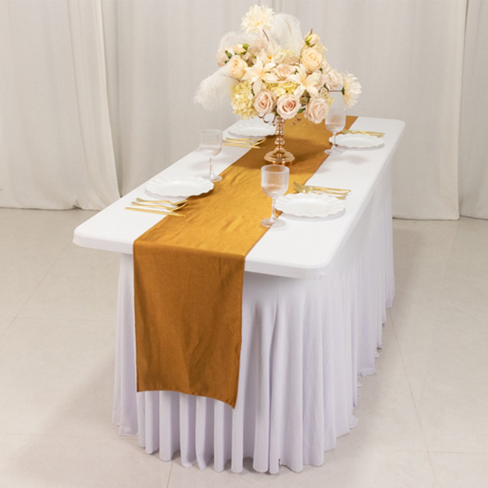 Hot Deal! Wrinkle-Free Shimmer Gold Scuba Polyester Table Runner for Events and Banquets (12x108)