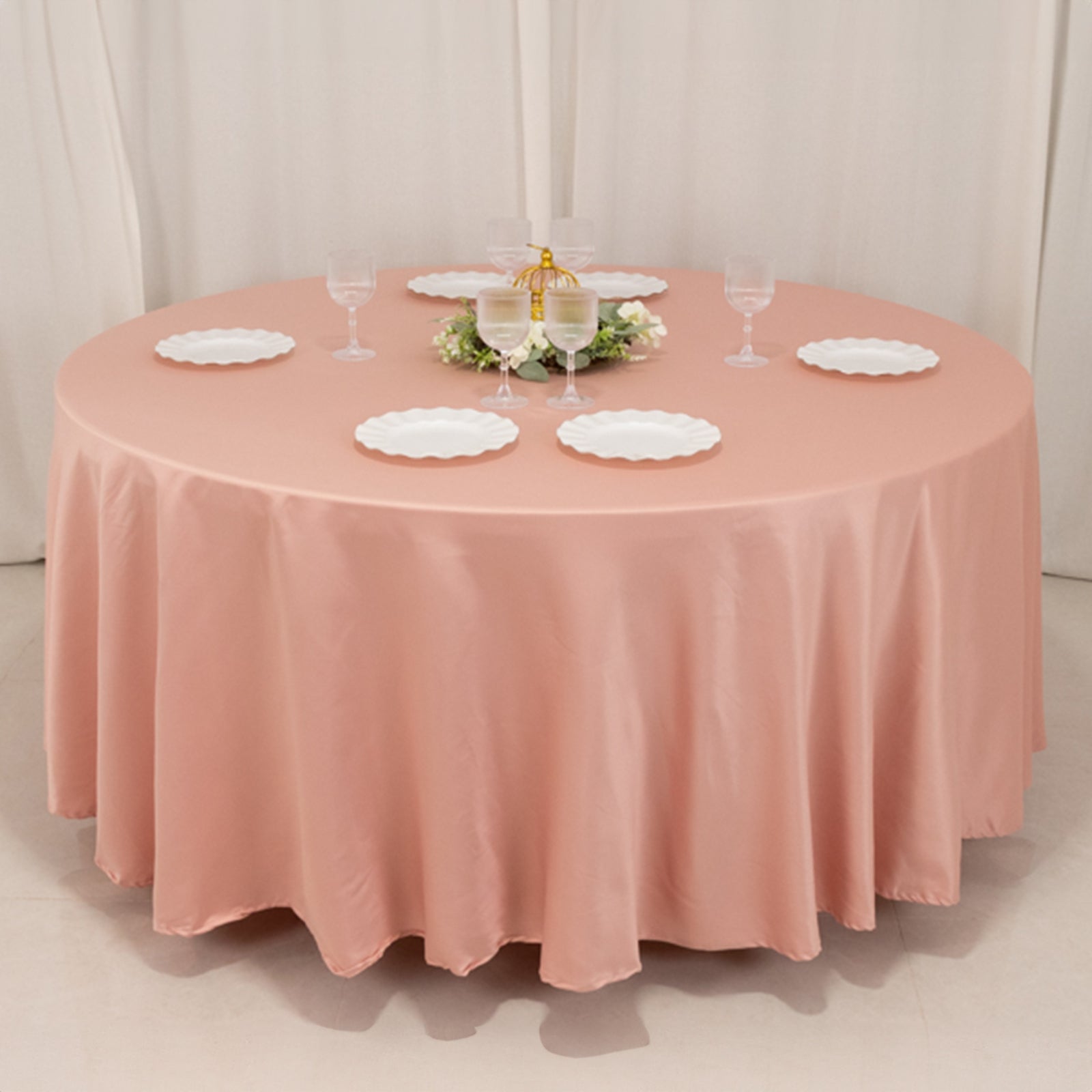 Durable Silk-Like Lamour Satin Round Tablecloth in Dusty Rose, 108 Inches - Ideal for Events