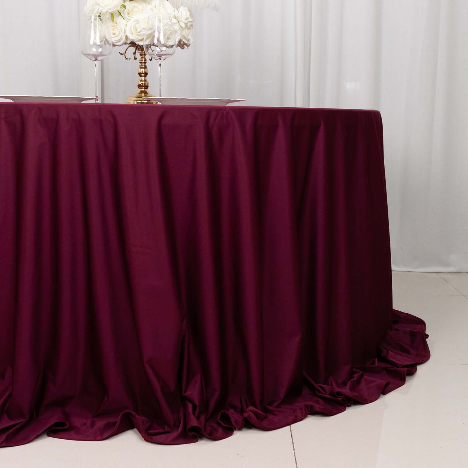 Hot Sale! Premium Burgundy 132' Round Scuba Tablecloth - Wrinkle & Stain Resistant