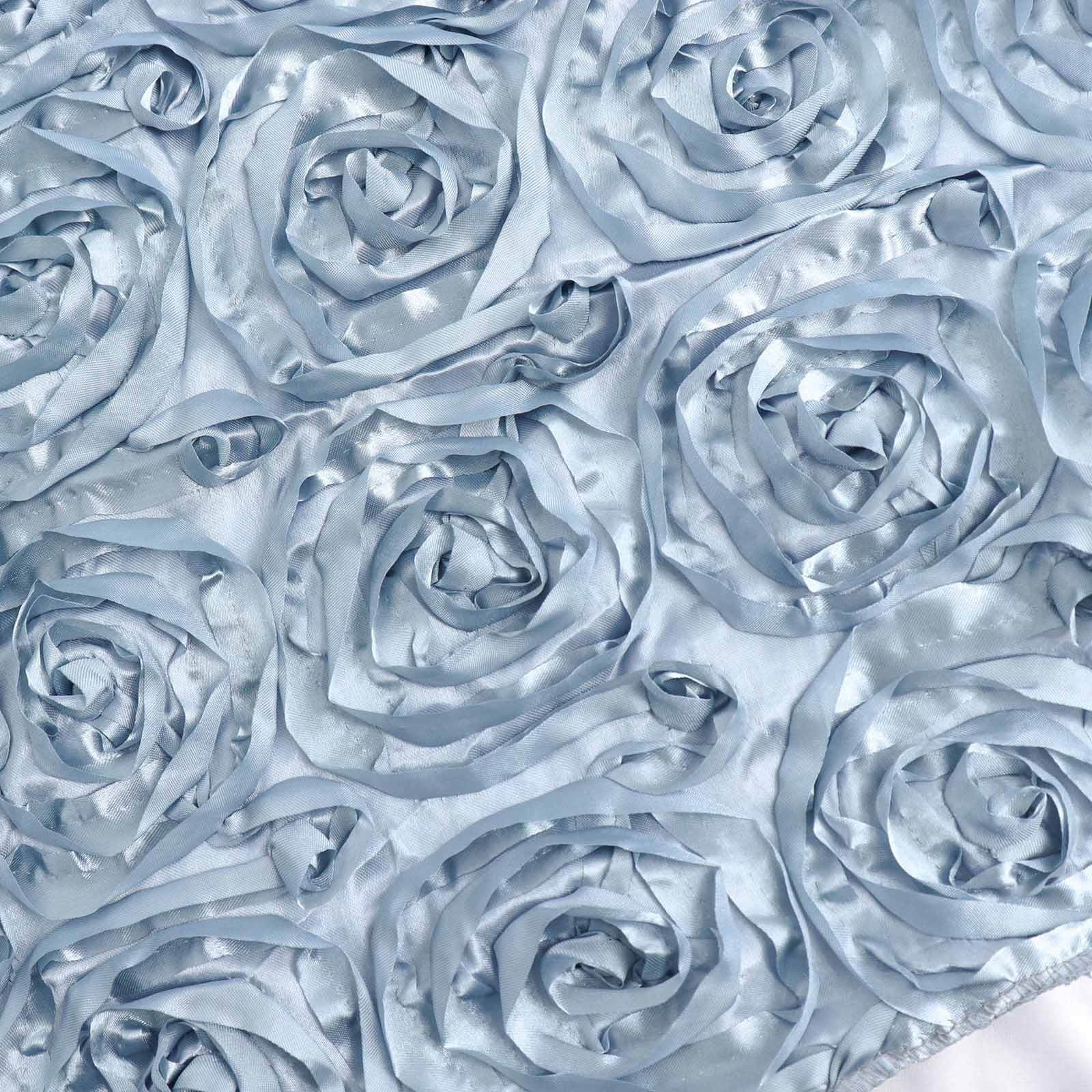 Hot! Dusty Blue 120" Satin Round Tablecloth with 3D Rosette & Seamless Finish