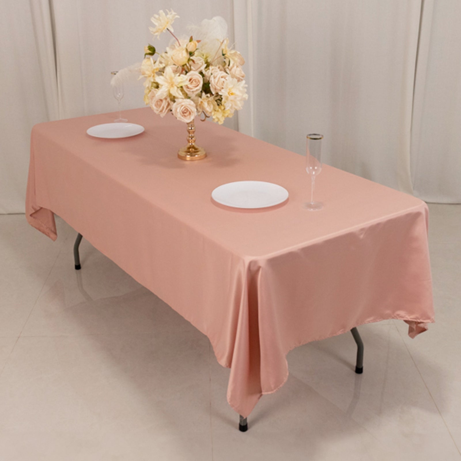 Lamour Satin Rectangle Tablecloth in Dusty Rose - Durable & Soft, Ideal for Events