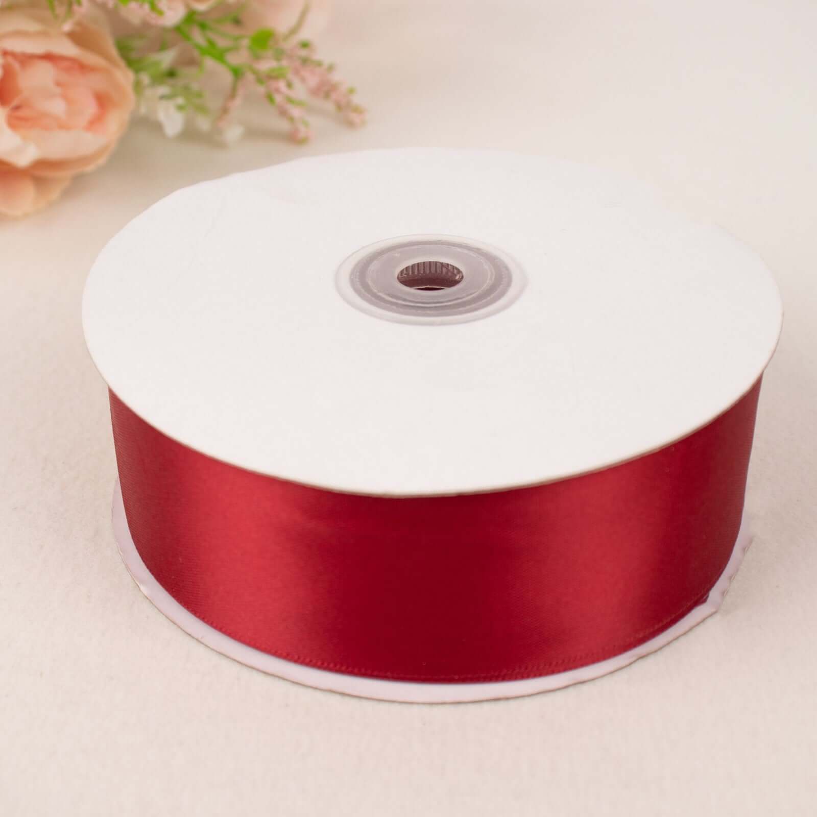 Hot Sale! 50 Yards 1.5-Inch Burgundy Single-Faced Decorative Polyester Satin Ribbon
