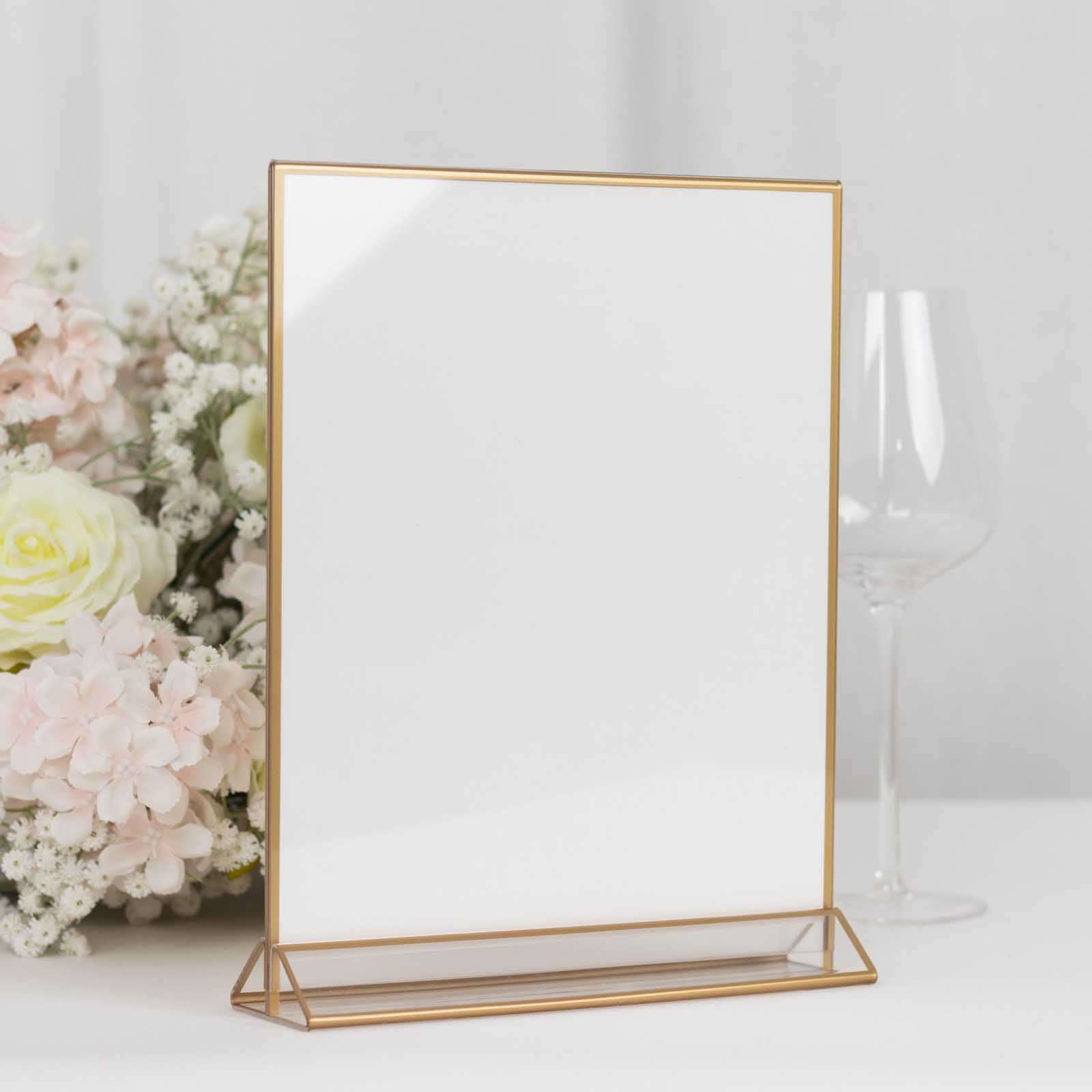 6-Pack Gold Acrylic Rectangular Sign Holders: Double-Sided Clear Display with White Cardboard, Ideal for Banquets 9x11