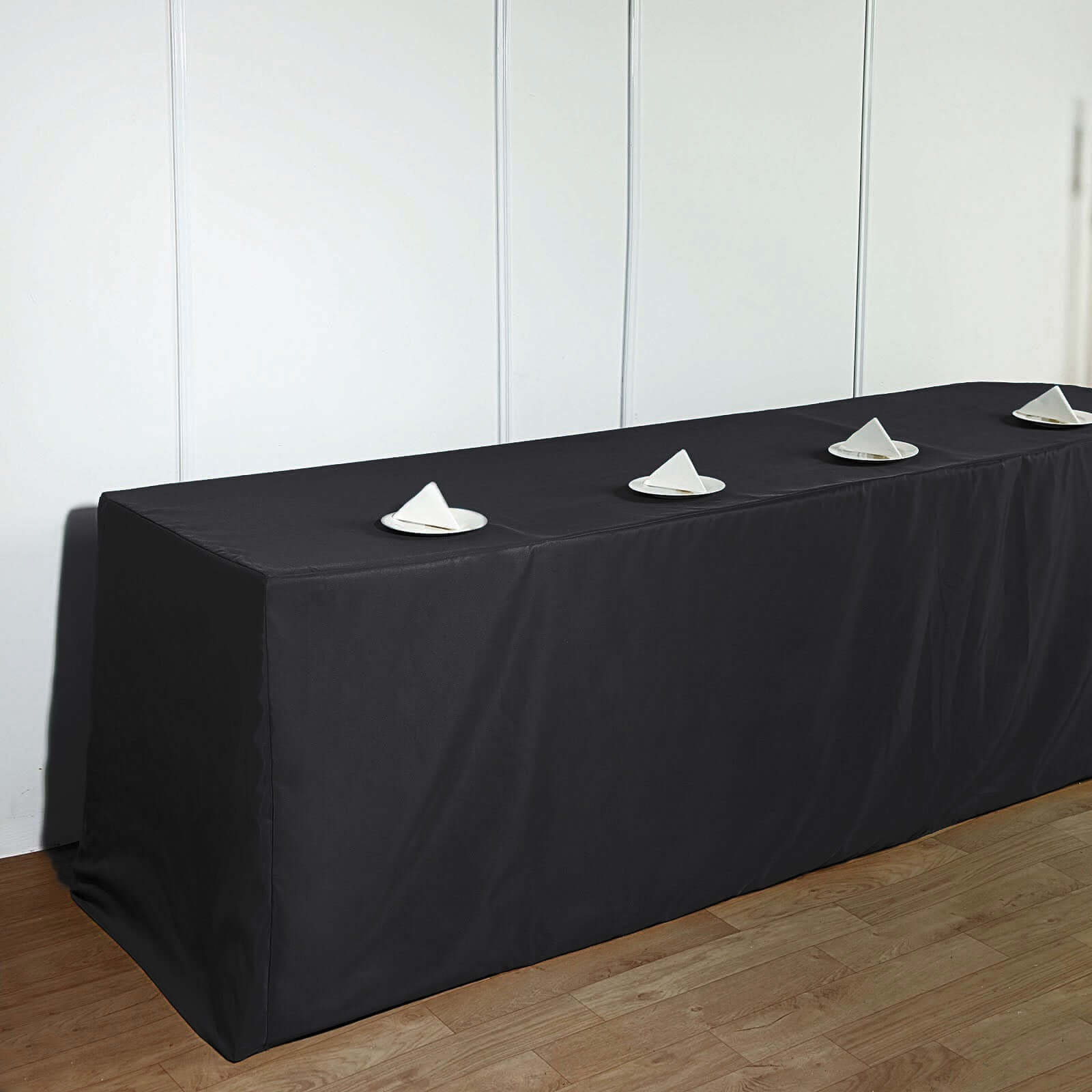 Durable Black Fitted Polyester Tablecloth for 8FT Rectangle Tables - Easy to Maintain!
