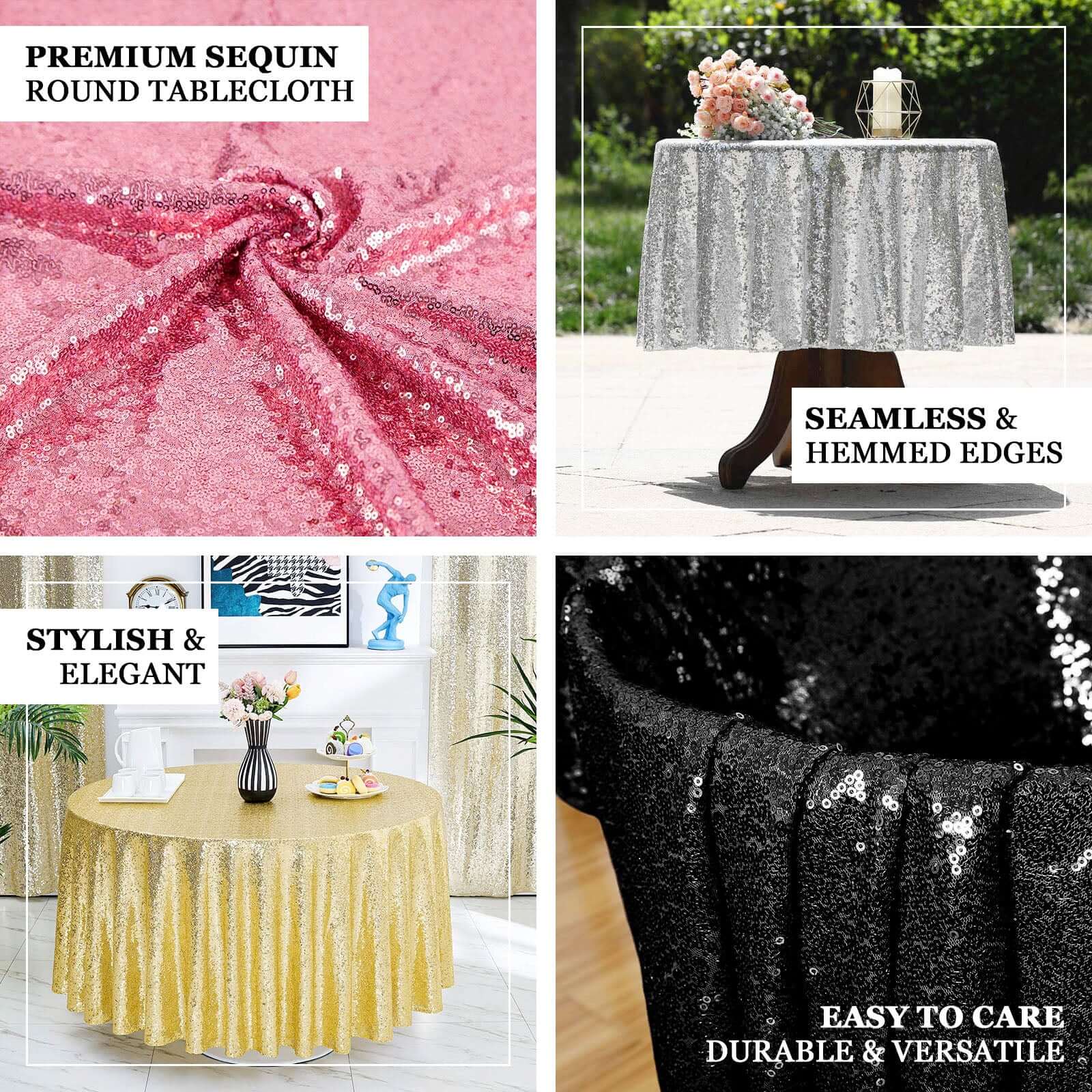 Rose Gold Sequin 90 Round Tablecloth - Sparkling Table Cover