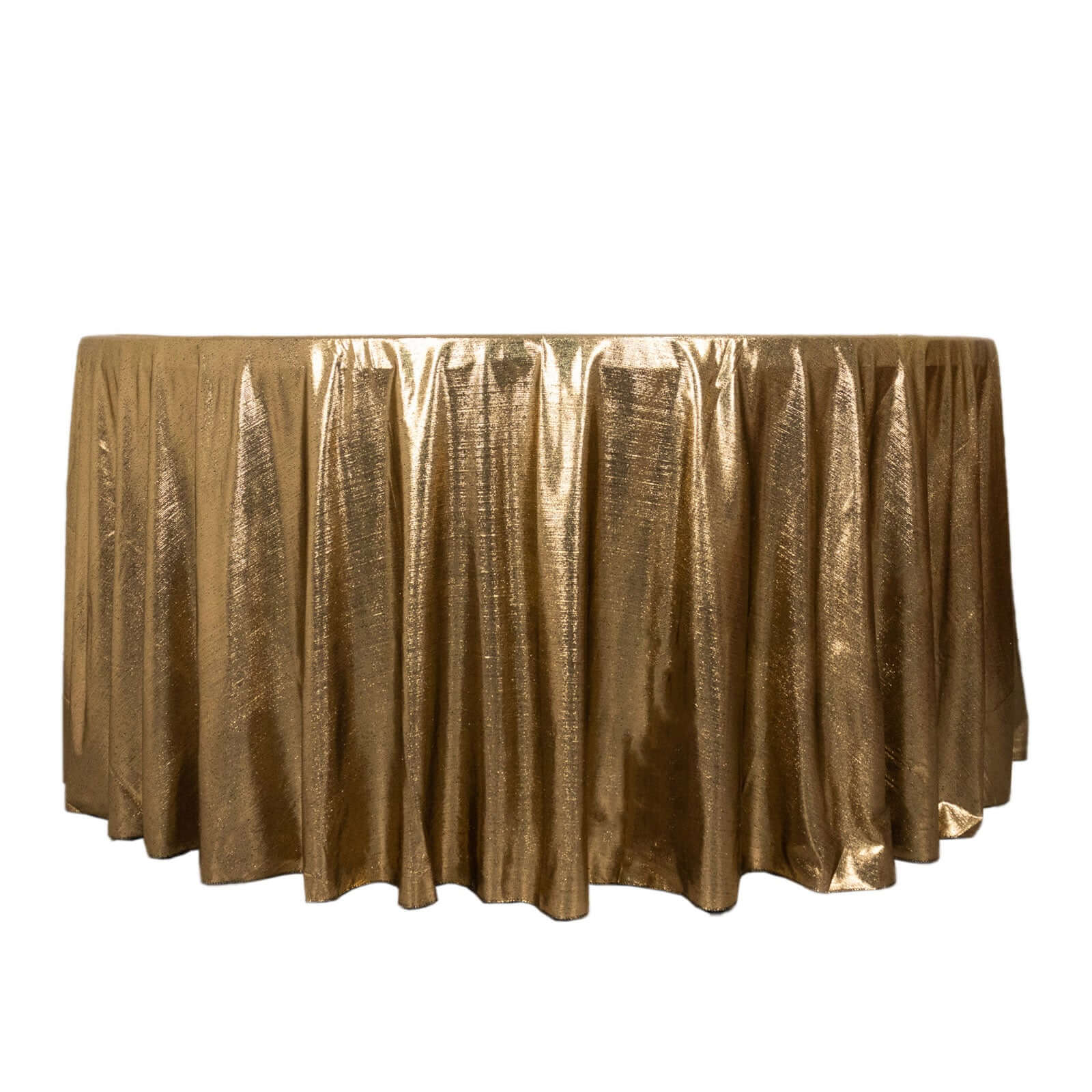 Antique Gold Sequin Dots Polyester 120' Round Wrinkle-Free Sparkling Tablecloth - Ideal for Events