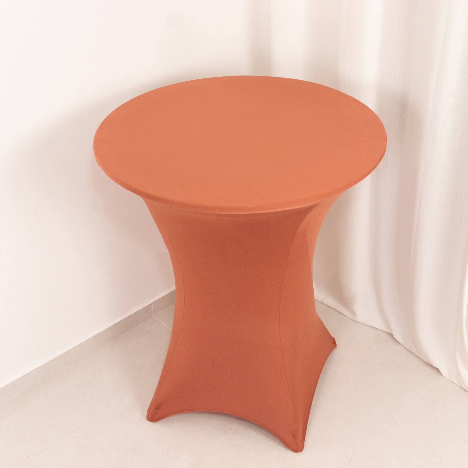 Stretchable Spandex Cocktail Table Cover in Terracotta (Rust) - Easy Maintenance for 33 - 36' Tables