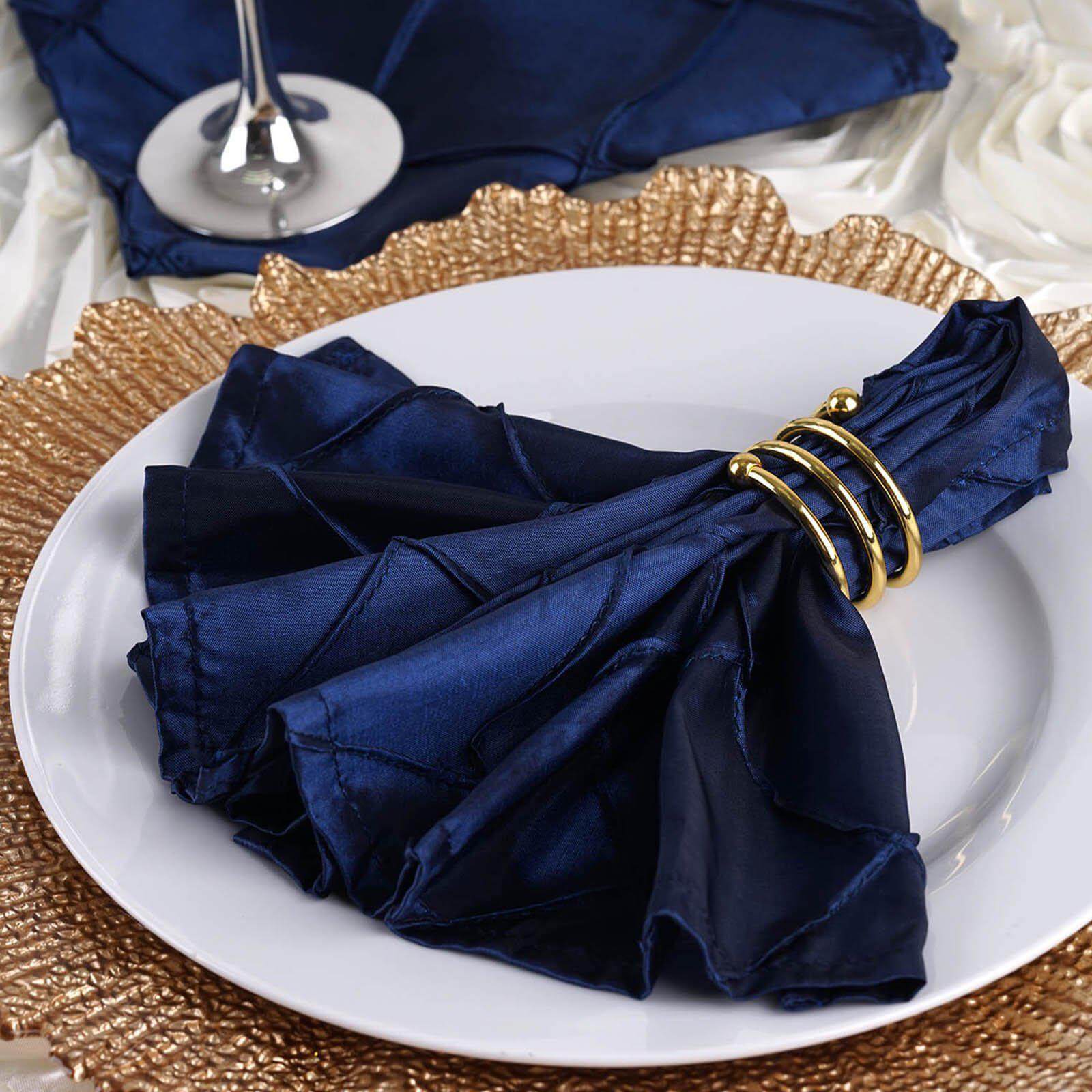 5-Piece Set of Navy Blue Pintuck Satin Dinner Napkins, 17x17, Wrinkle-Resistant