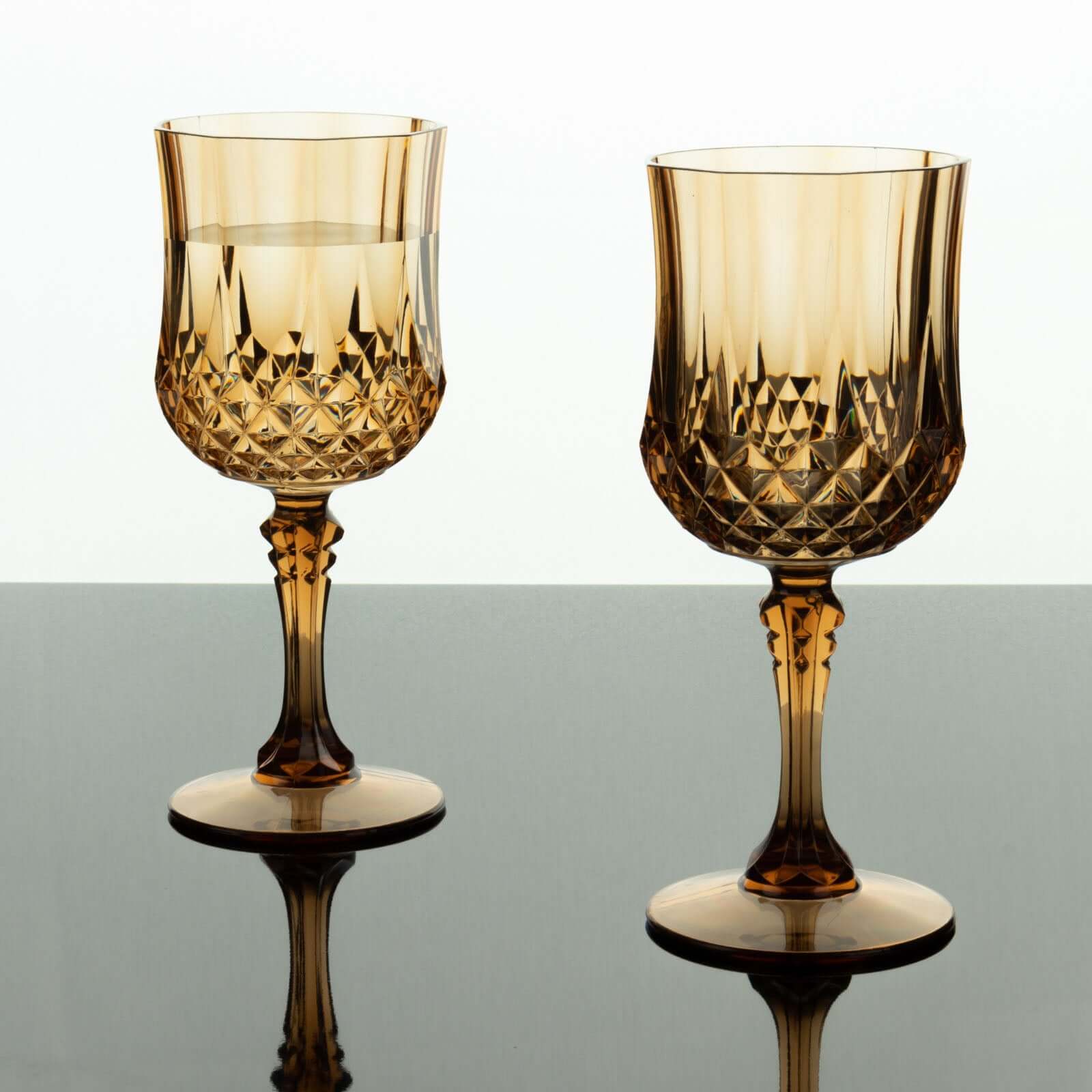 8oz Shatterproof 6-Pack Amber Gold Plastic Cocktail Goblets with Crystal Cut Design