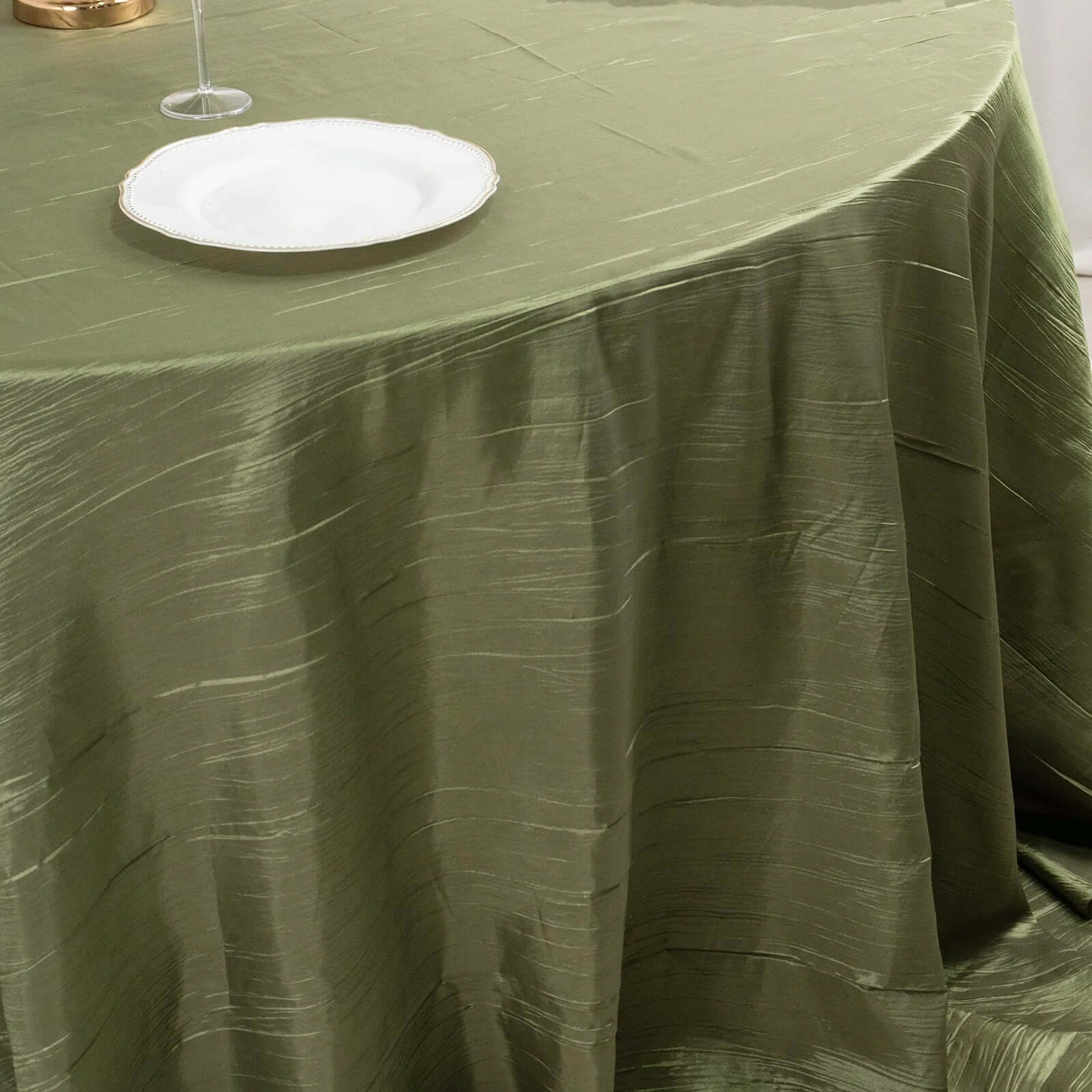 Hot! Seamless Crinkle Taffeta 132' Round Tablecloth in Dusty Sage Green