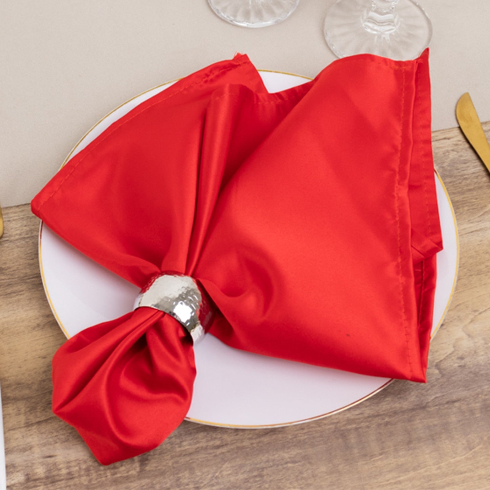 Hot Deal! 5-Pack Red Lamour Satin 20x20 Dinner Napkins with Soft Matte Finish