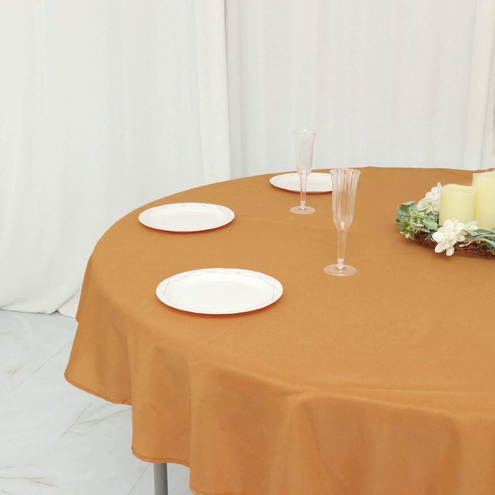 Gold 70-Inch Polyester Round Tablecloth - Durable, Wrinkle-Resistant for Daily Use