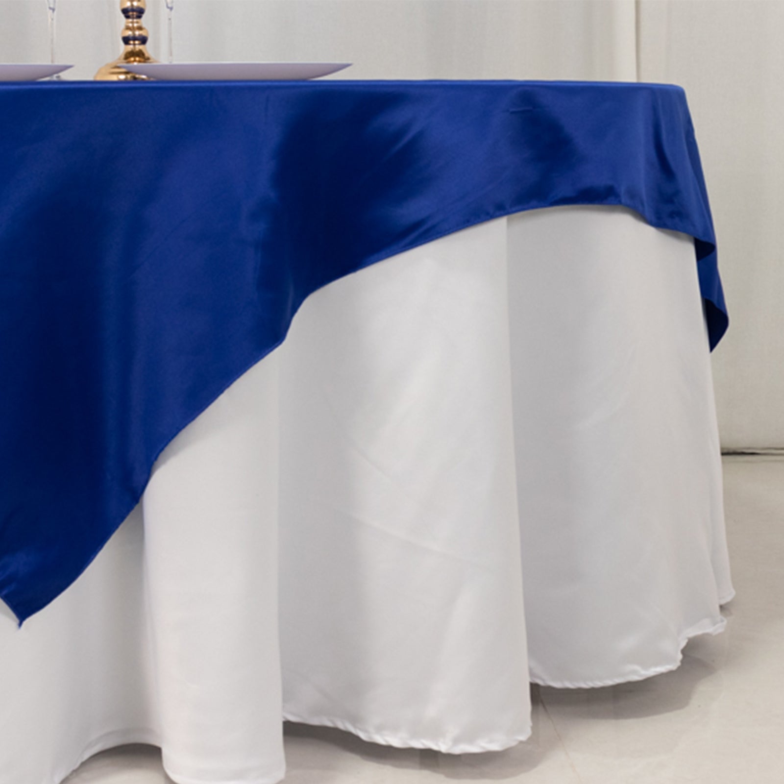 Royal Blue Lamour Satin 72x72 Square Table Overlay - High - Quality Smooth Finish Table Topper