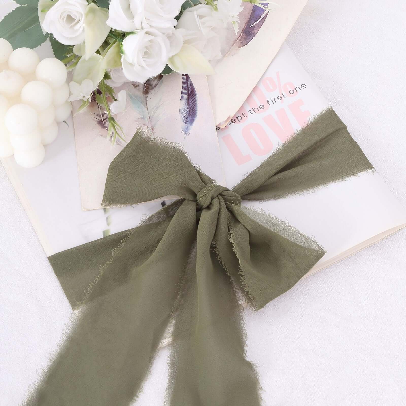 Hot Deal! 2-Pack 6yds Dusty Sage Green Silk-Like Chiffon Ribbon Rolls for DIY Wedding Bouquets
