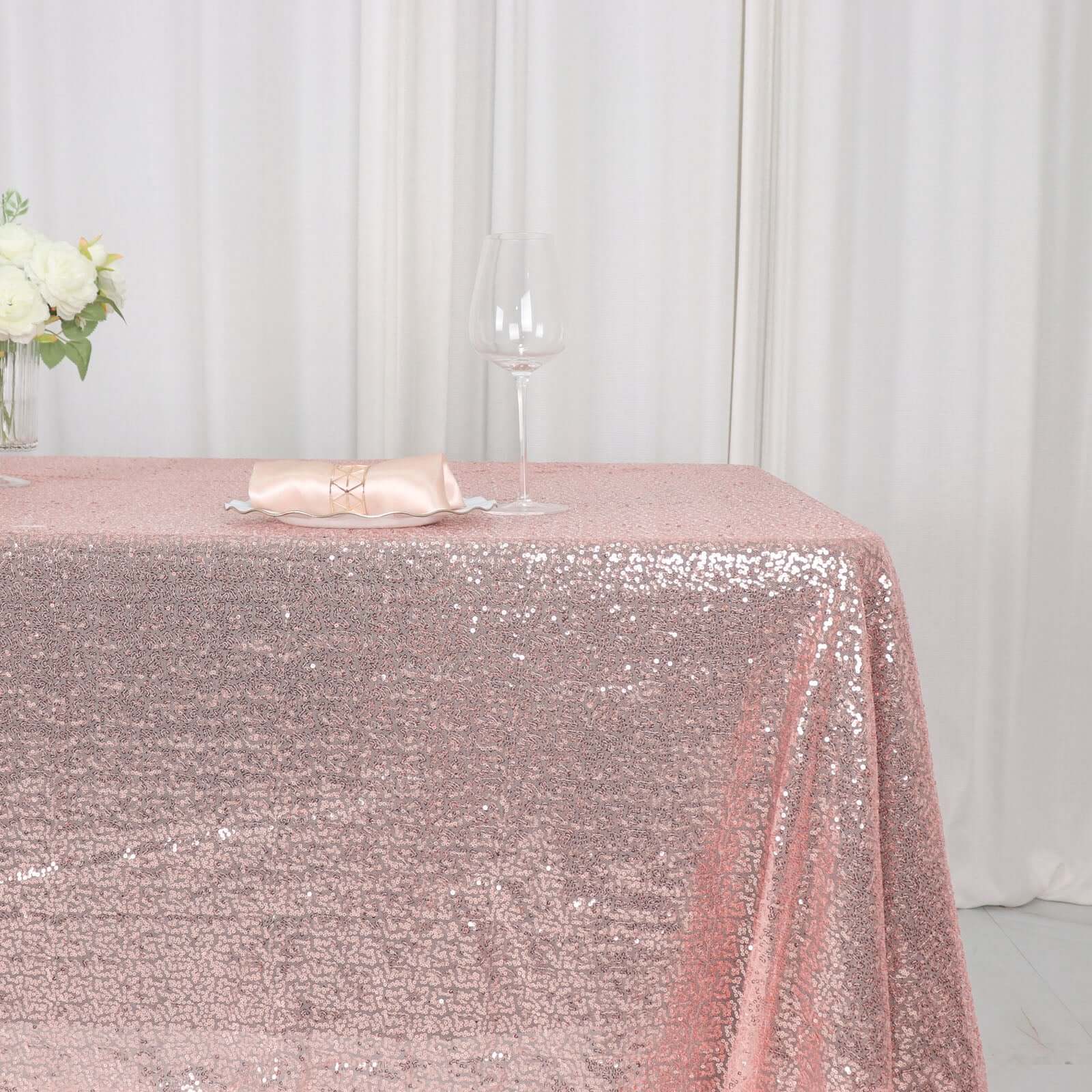 Rose Gold Glittering Sequin Rectangle Tablecloth, 60x126 Size