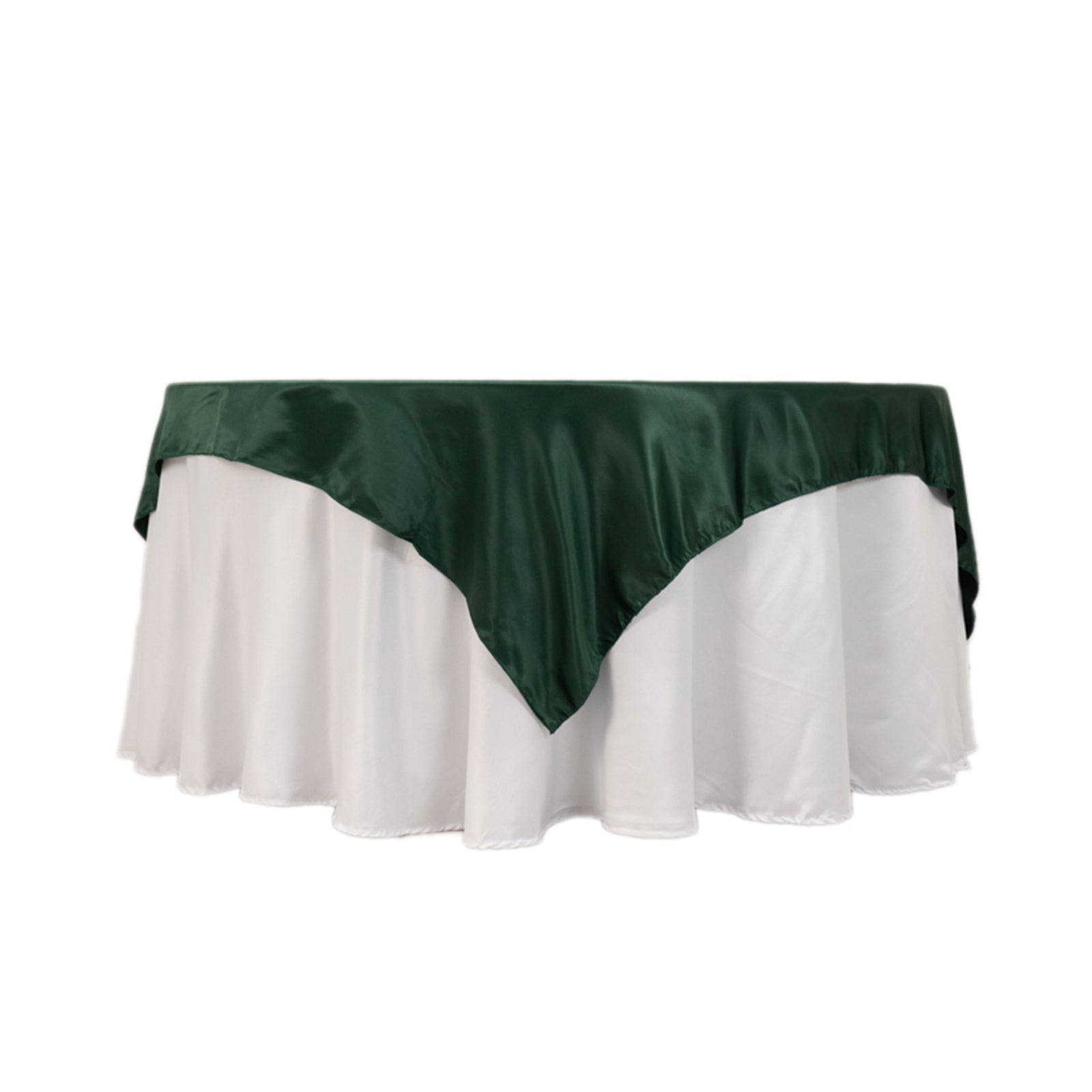 Hunter Emerald Green Lamour Satin Square Table Overlay - 72x72, Smooth Finish Topper for Events