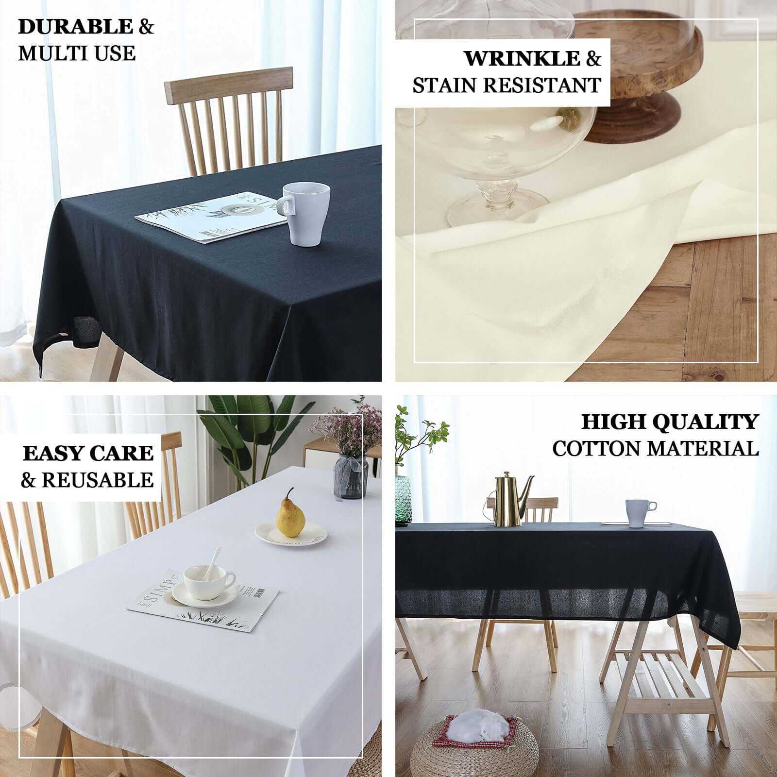 Soft and Breathable 100% Cotton White Rectangle Tablecloth, 60x102